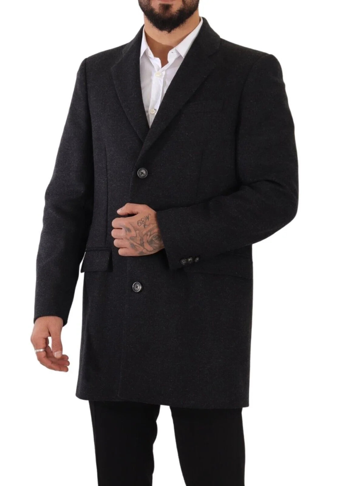 Dolce & Gabbana Dark Gray Wool Over Trench Coat Men Jacket - IT50 | L - Trench Coats