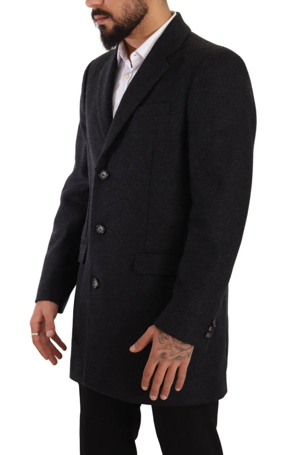 Dolce & Gabbana Dark Gray Wool Over Trench Coat Men Jacket - IT50 | L - Trench Coats