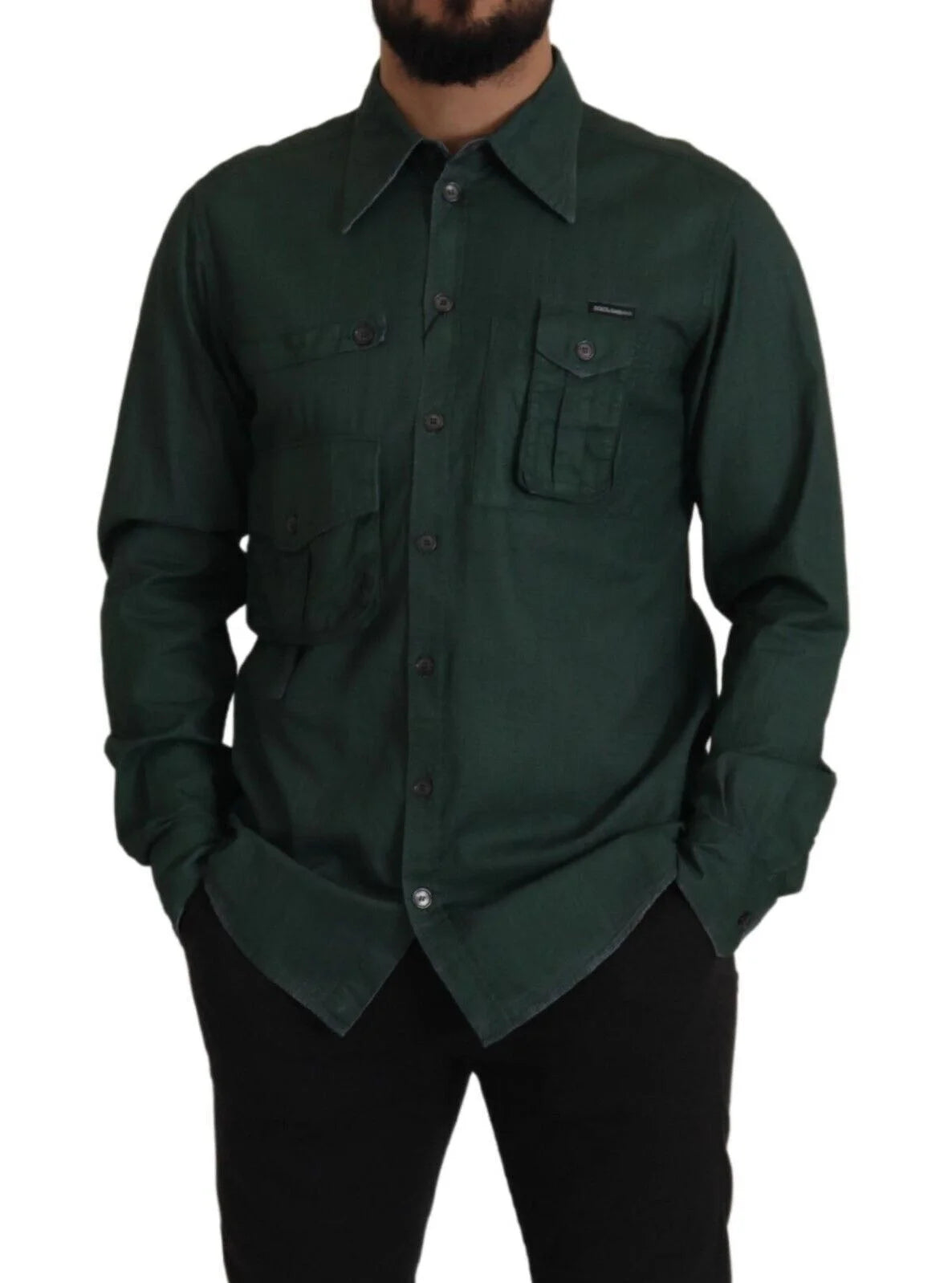 Dolce & Gabbana Dark Green Button Down Long Sleeves Shirt - IT41 | L - Shirts