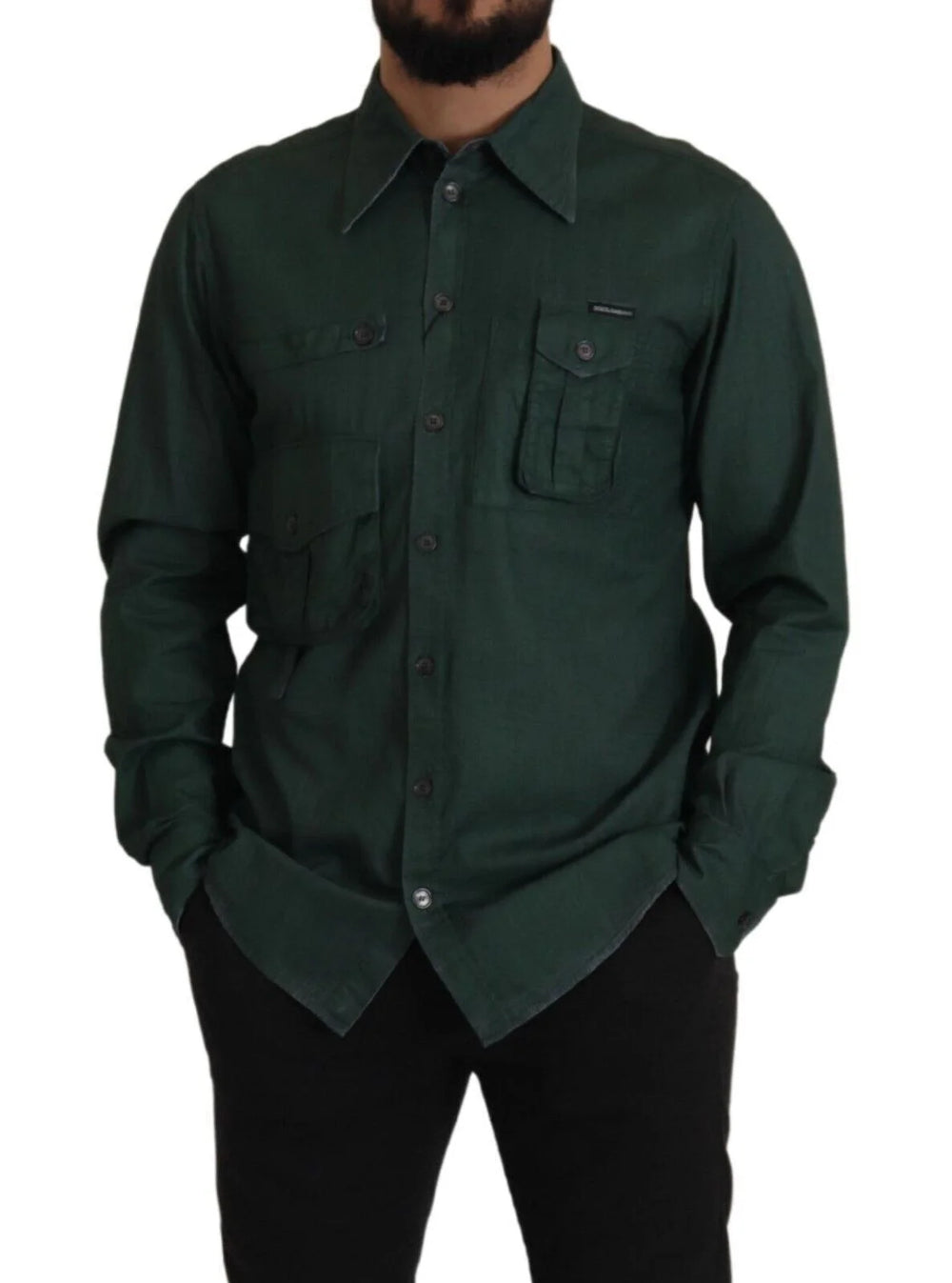 Dolce & Gabbana Dark Green Button Down Long Sleeves Shirt - IT41 | L - Shirts
