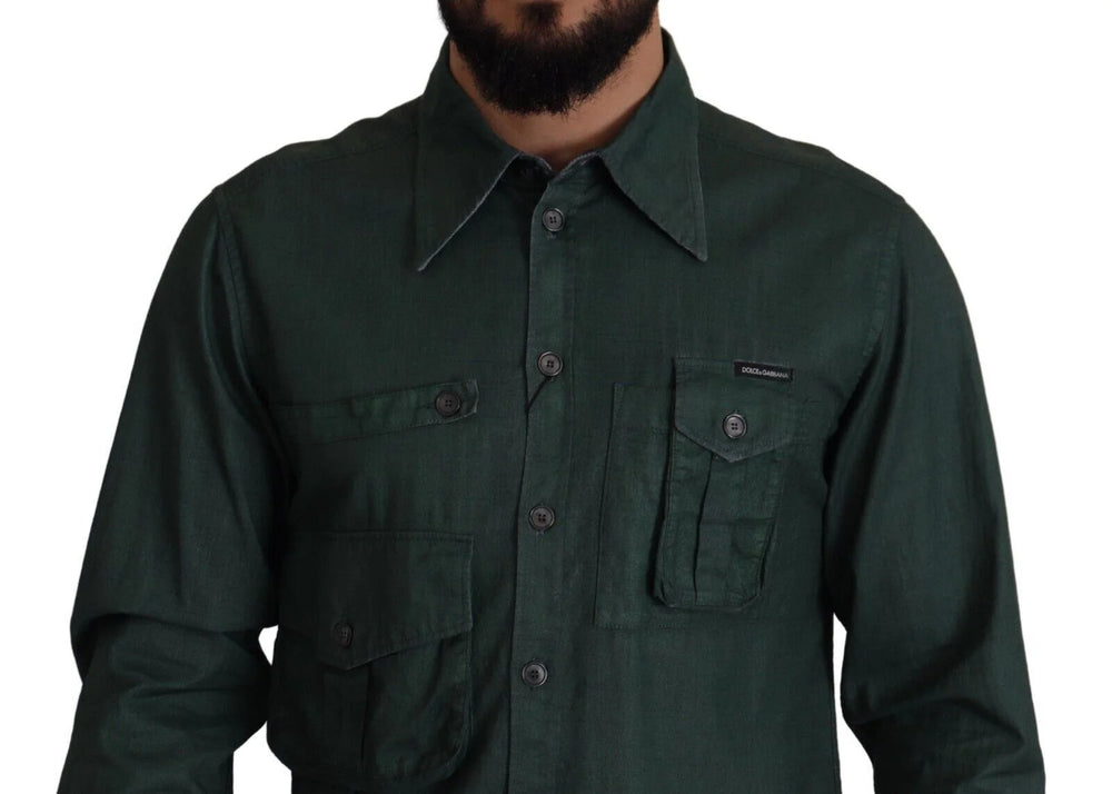 Dolce & Gabbana Dark Green Button Down Long Sleeves Shirt - IT41 | L - Shirts