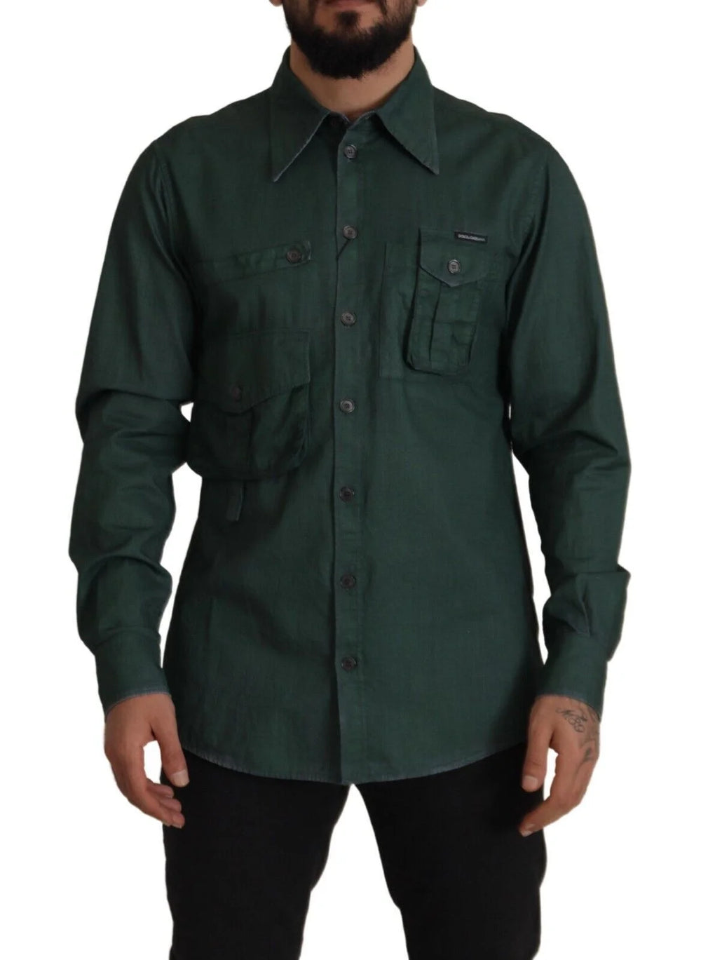 Dolce & Gabbana Dark Green Button Down Long Sleeves Shirt - IT41 | L - Shirts