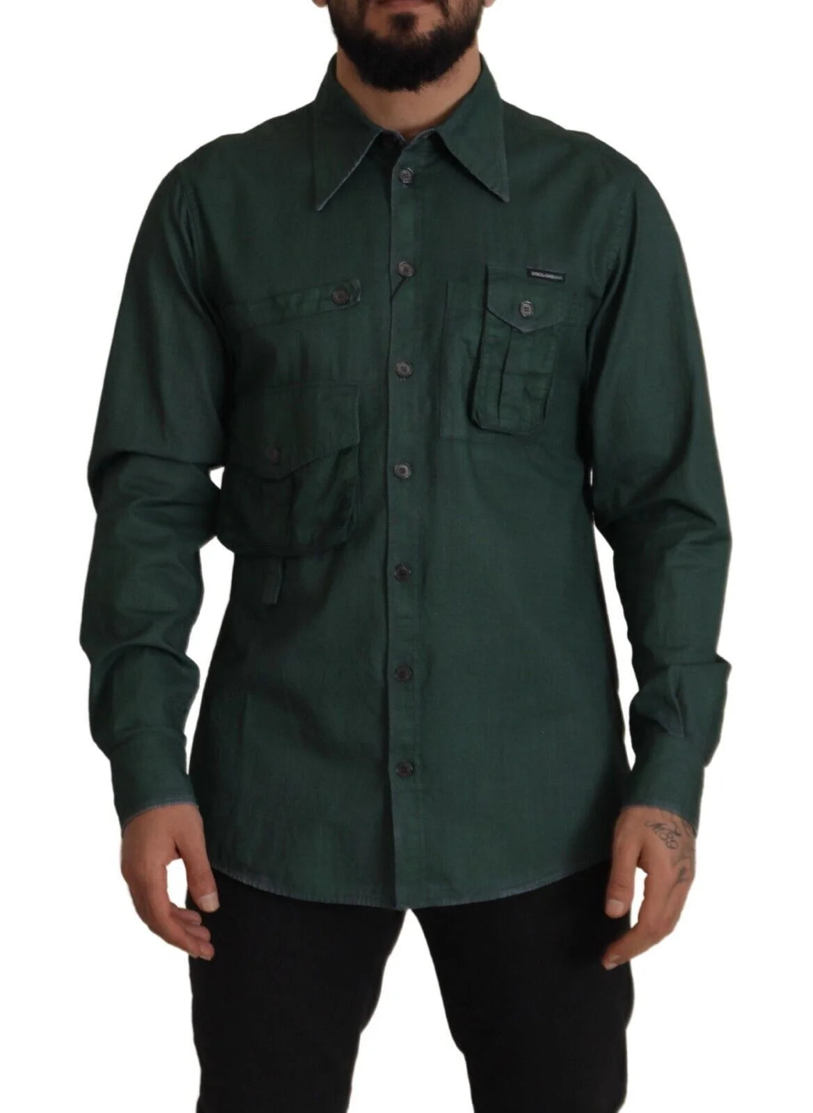 Dolce & Gabbana Dark Green Button Down Long Sleeves Shirt - IT41 | L - Shirts