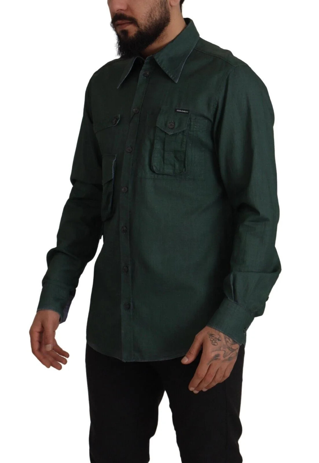Dolce & Gabbana Dark Green Button Down Long Sleeves Shirt - IT41 | L - Shirts