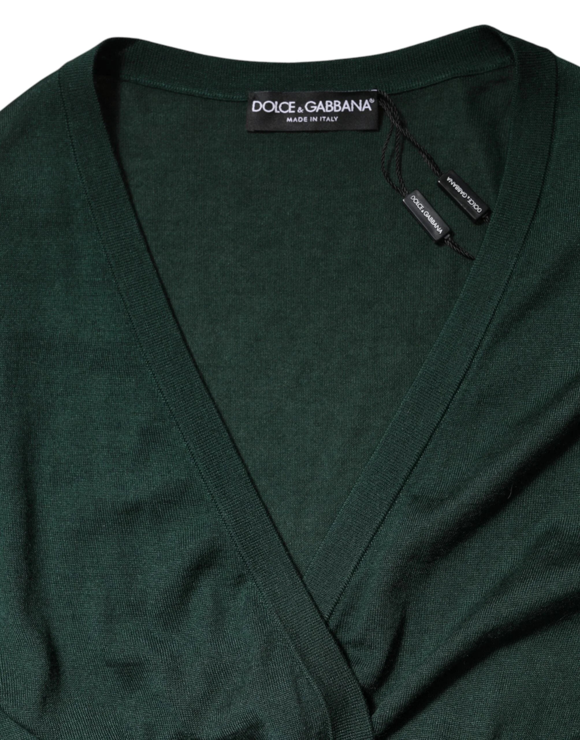 Dolce & Gabbana Dark Green Cashmere Silk Cardigan Sweater - IT44 | L - Cardigans
