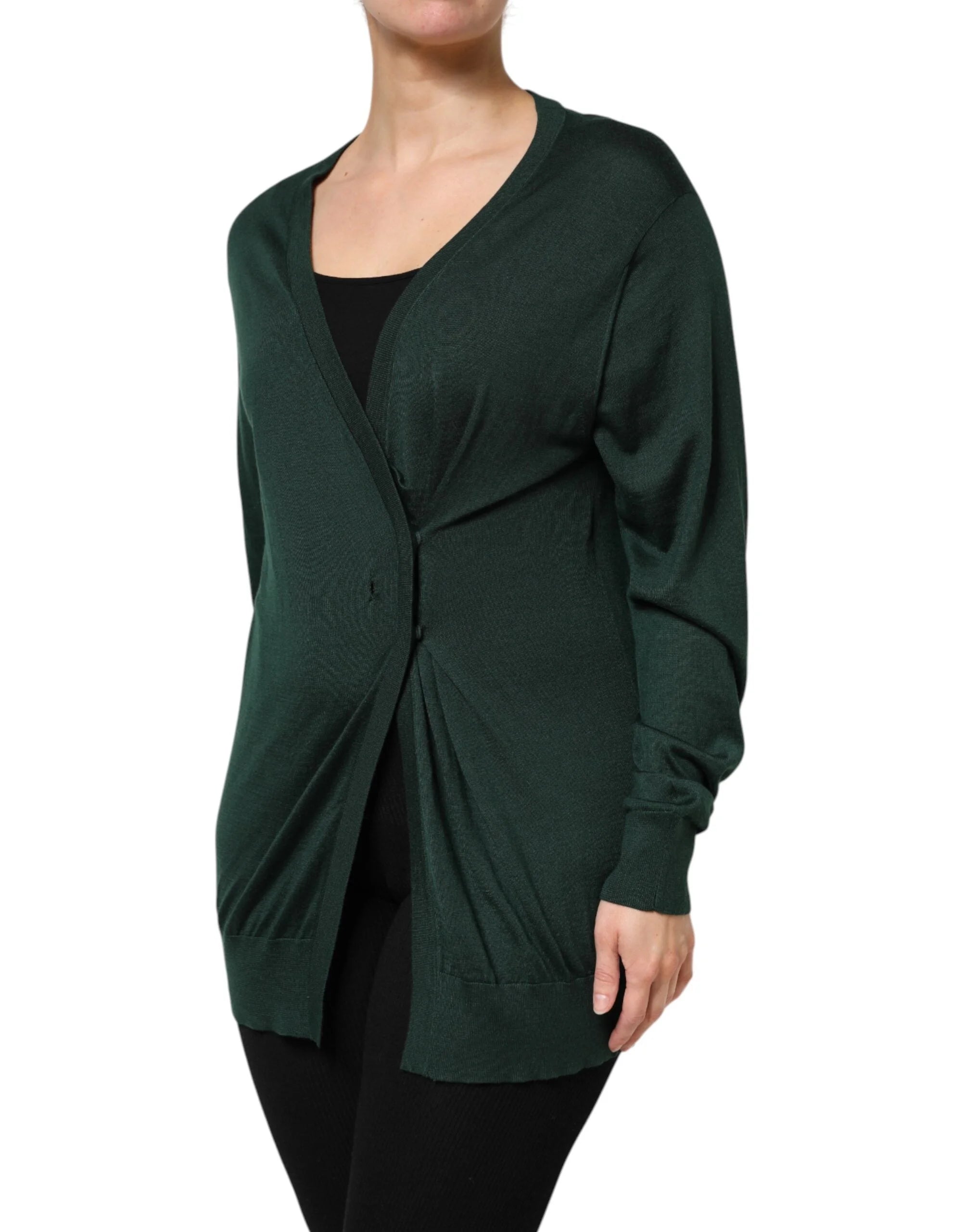 Dolce & Gabbana Dark Green Cashmere Silk Cardigan Sweater - IT44 | L - Cardigans
