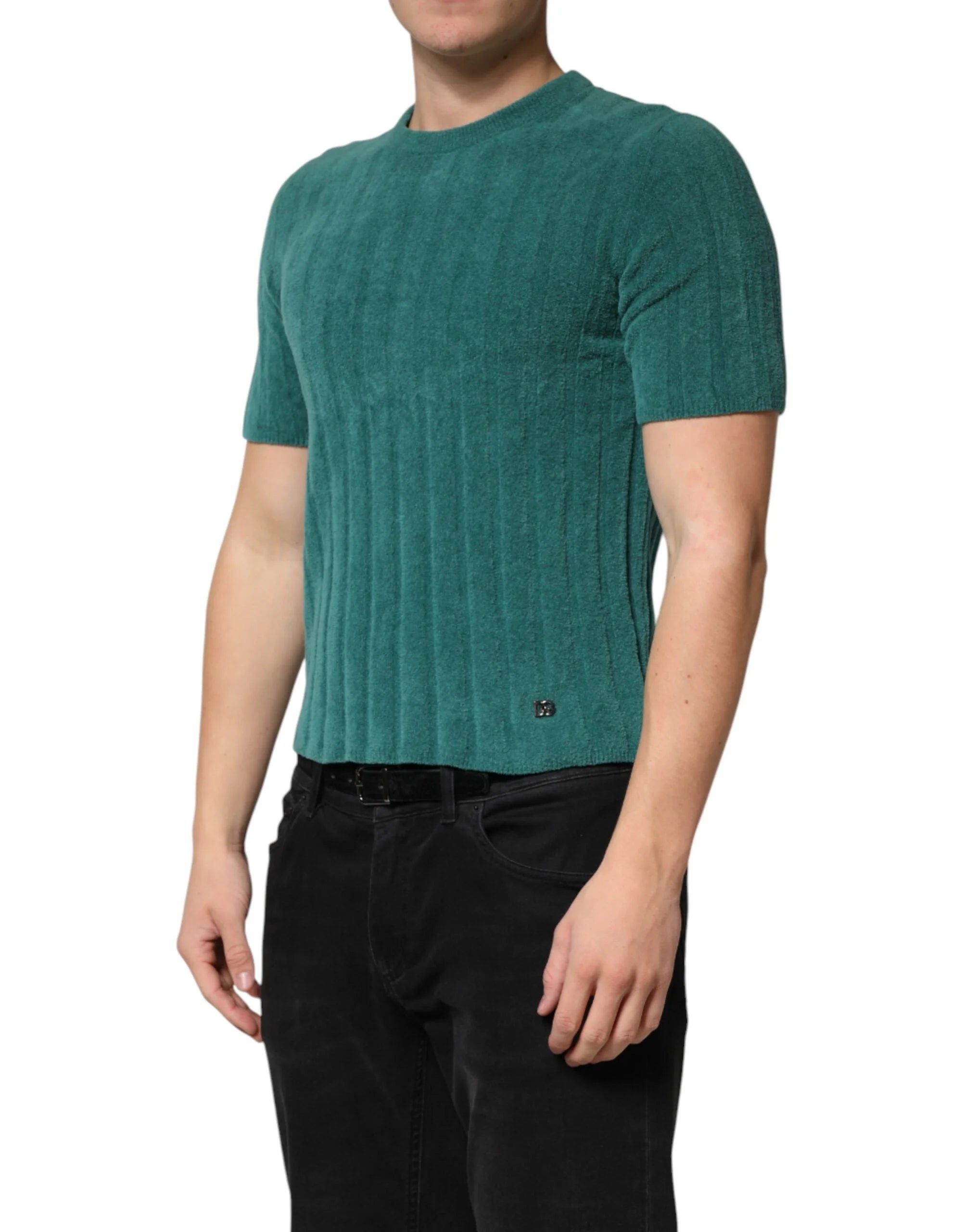 Dolce & Gabbana Dark Green Cotton Blend Men Crew Neck T-shirt - IT48 | M