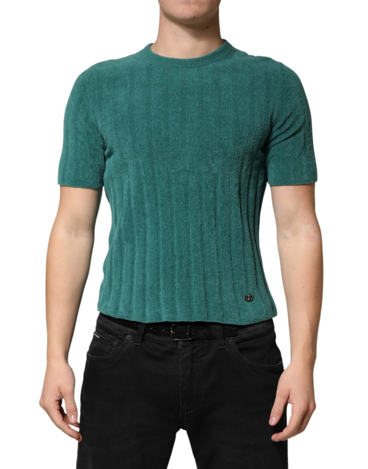 Dolce & Gabbana Dark Green Cotton Blend Men Crew Neck T-shirt - IT48 | M