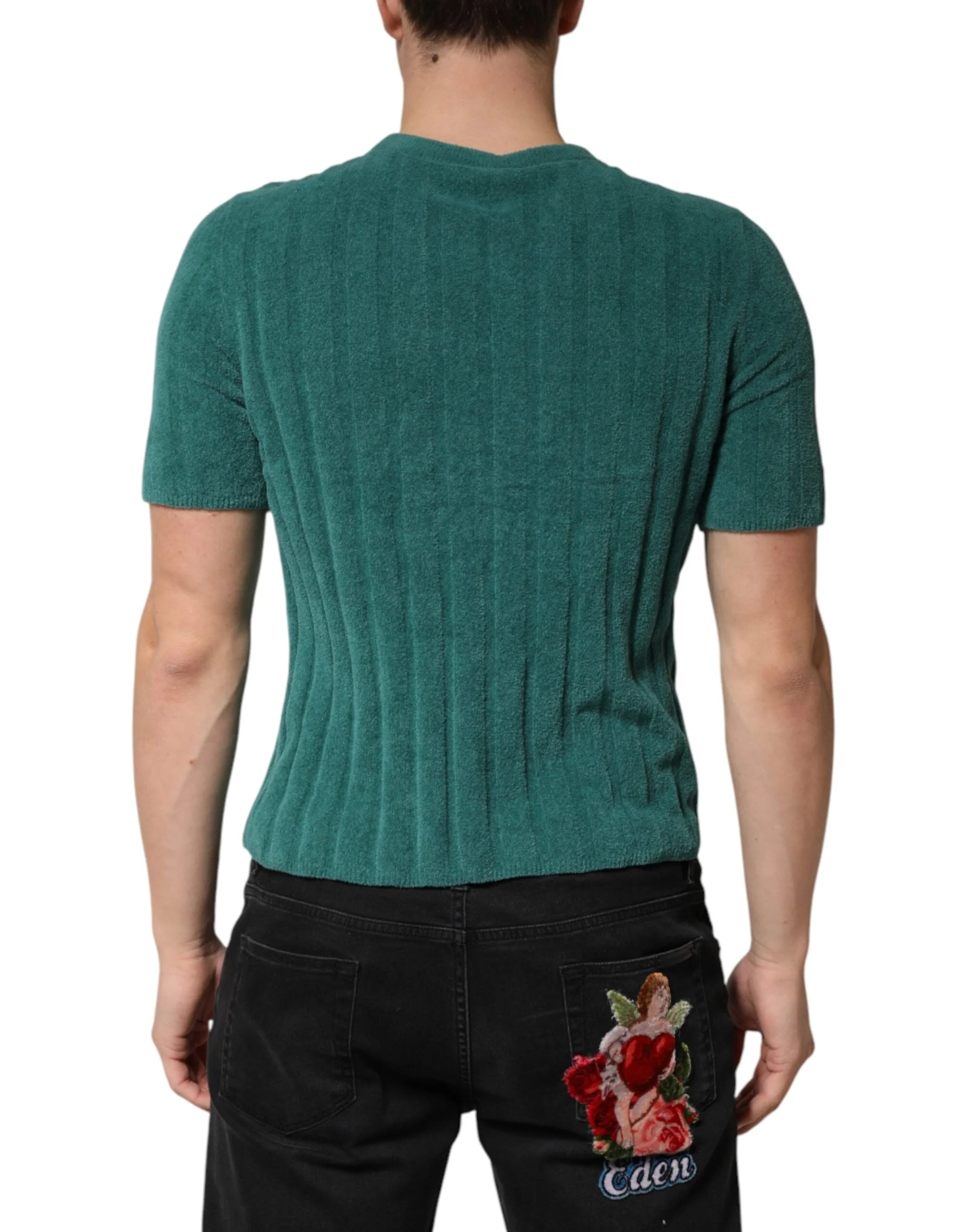 Dolce & Gabbana Dark Green Cotton Blend Men Crew Neck T-shirt - IT48 | M