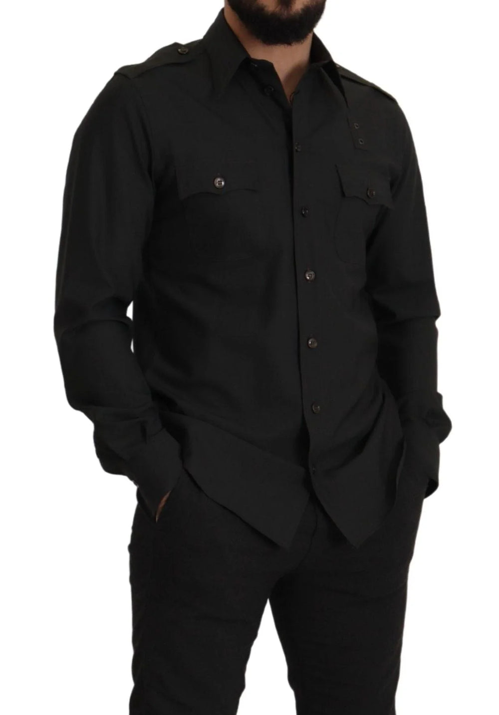 Dolce & Gabbana Dark Green Cotton Slim Fit Casual Men Shirt - IT40 | M - Shirts