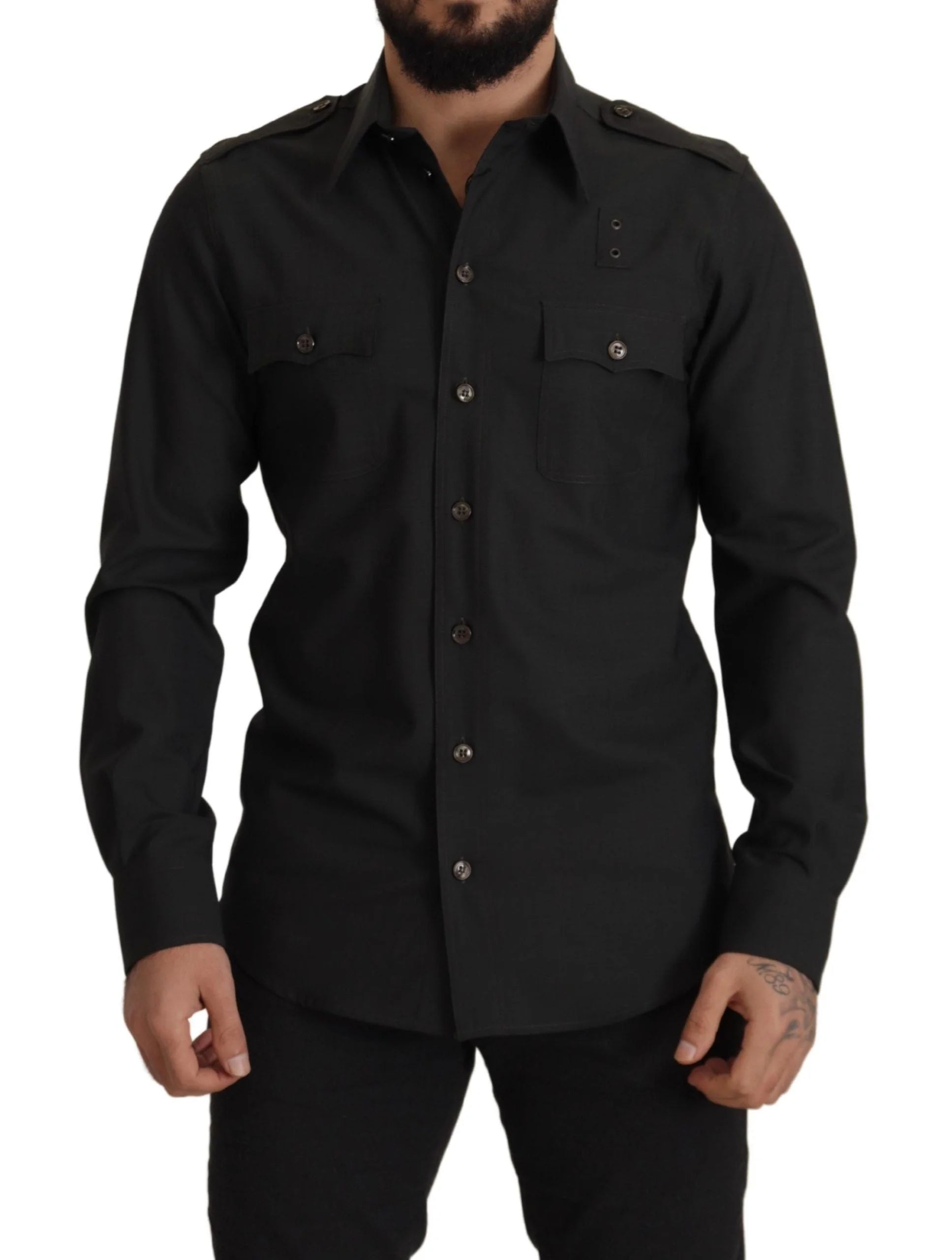 Dolce & Gabbana Dark Green Cotton Slim Fit Casual Men Shirt - IT40 | M - Shirts