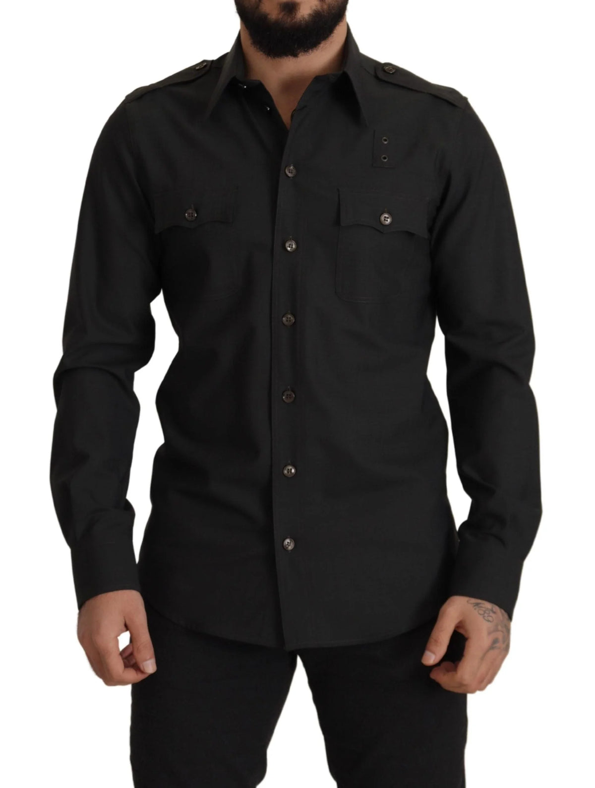 Dolce & Gabbana Dark Green Cotton Slim Fit Casual Men Shirt - IT40 | M - Shirts