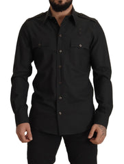 Dolce & Gabbana Dark Green Cotton Slim Fit Casual Men Shirt - IT40 | M - Shirts
