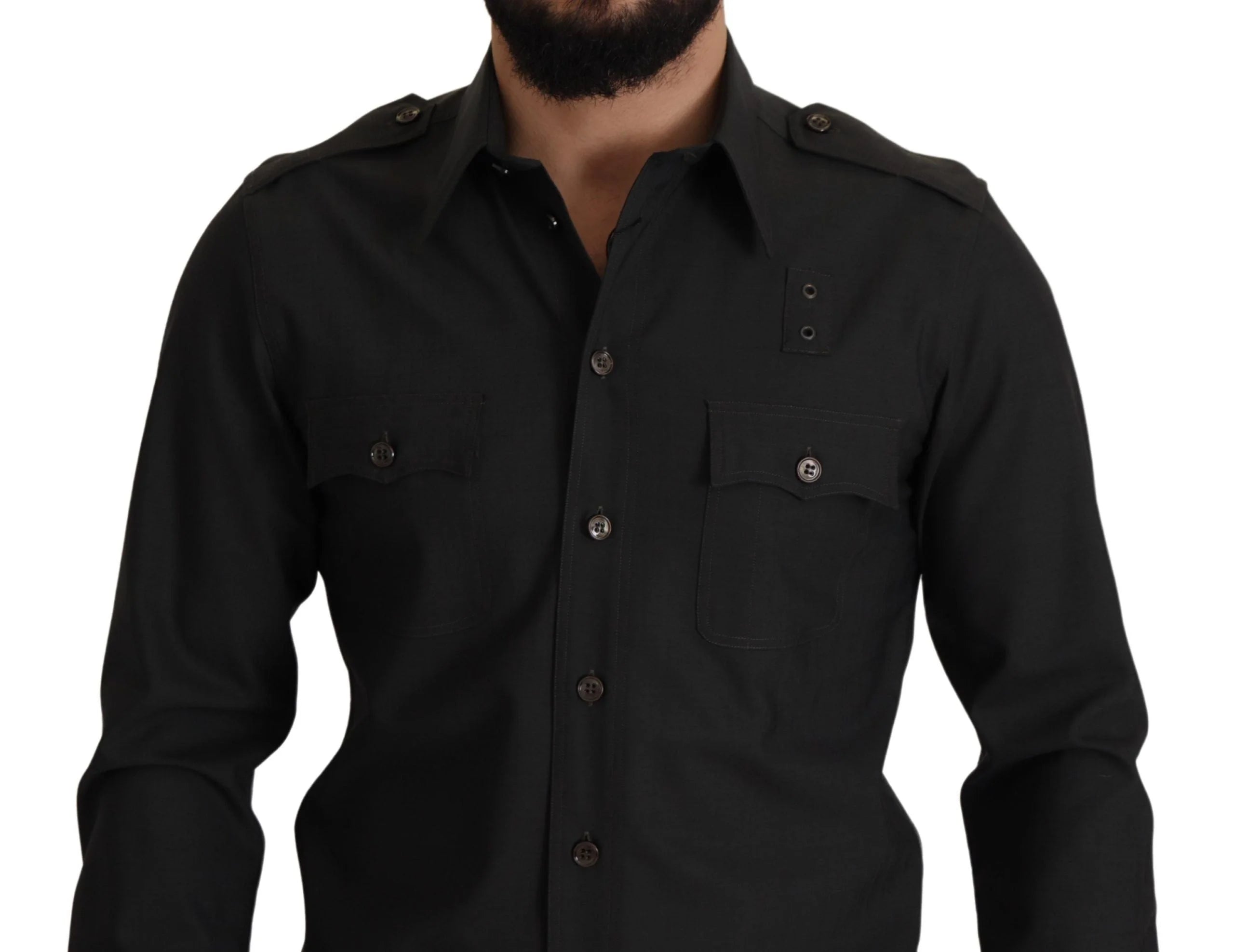 Dolce & Gabbana Dark Green Cotton Slim Fit Casual Men Shirt - IT40 | M - Shirts