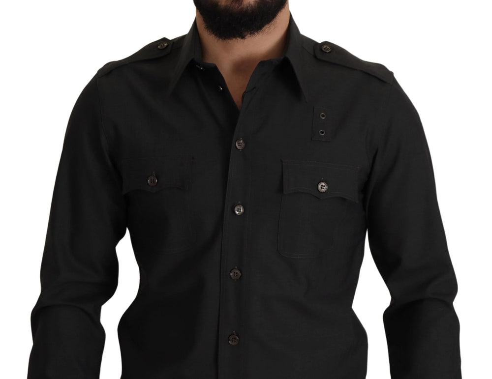 Dolce & Gabbana Dark Green Cotton Slim Fit Casual Men Shirt - IT40 | M - Shirts