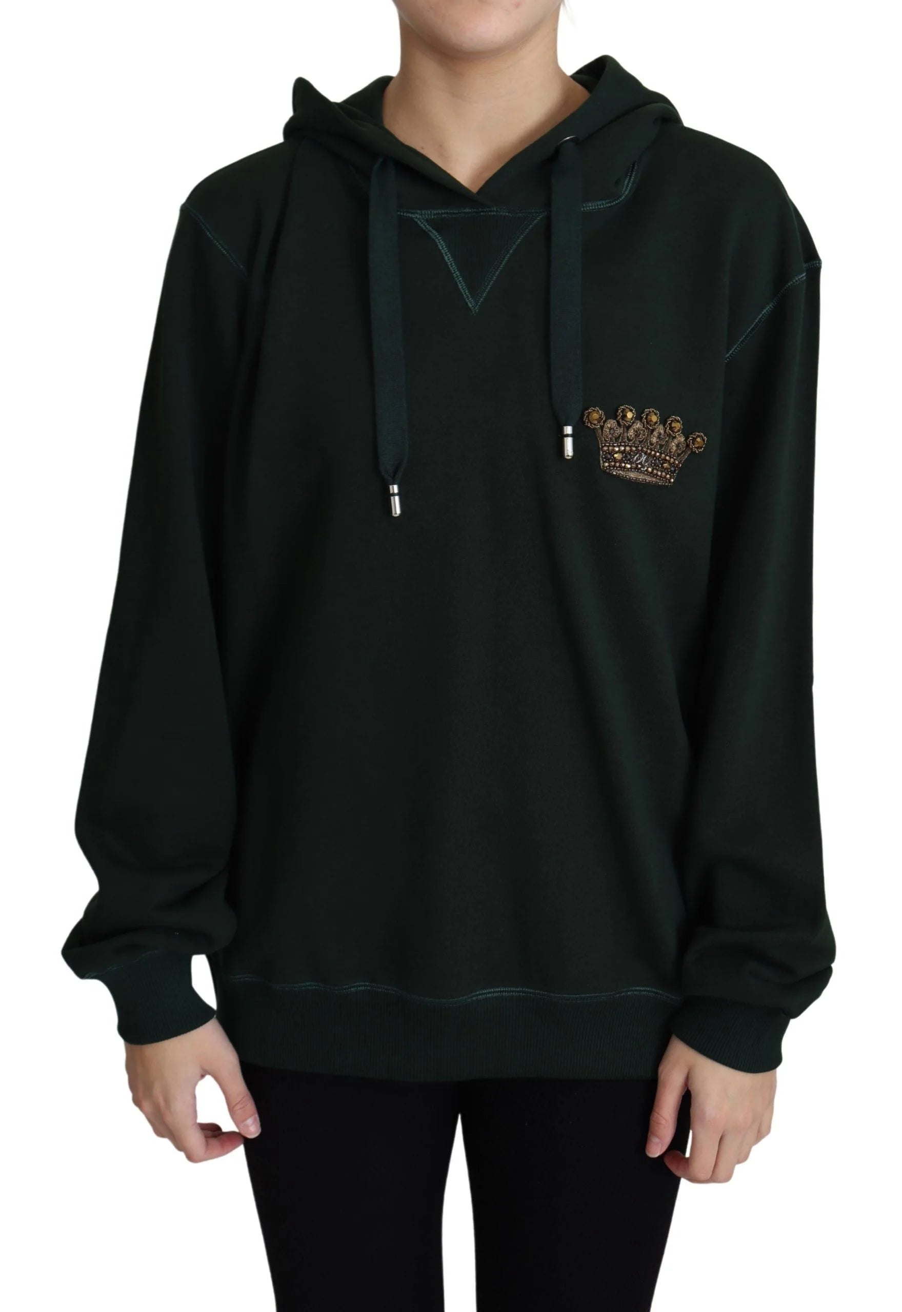 Dolce & Gabbana Dark Green Crown Embroidery Hoodie - IT38|XS - Hoodies
