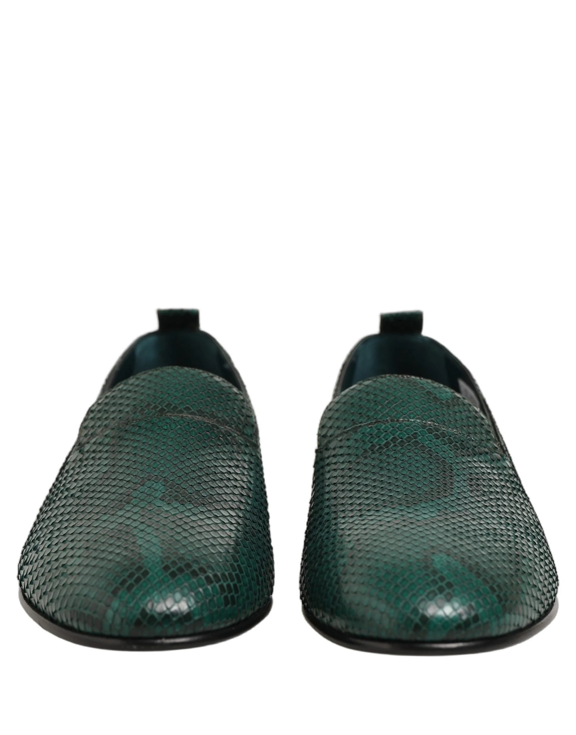 Dolce & Gabbana Dark Green Embossed Leather Loafers Shoes - EU43/US10