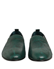 Dolce & Gabbana Dark Green Embossed Leather Loafers Shoes - EU43/US10