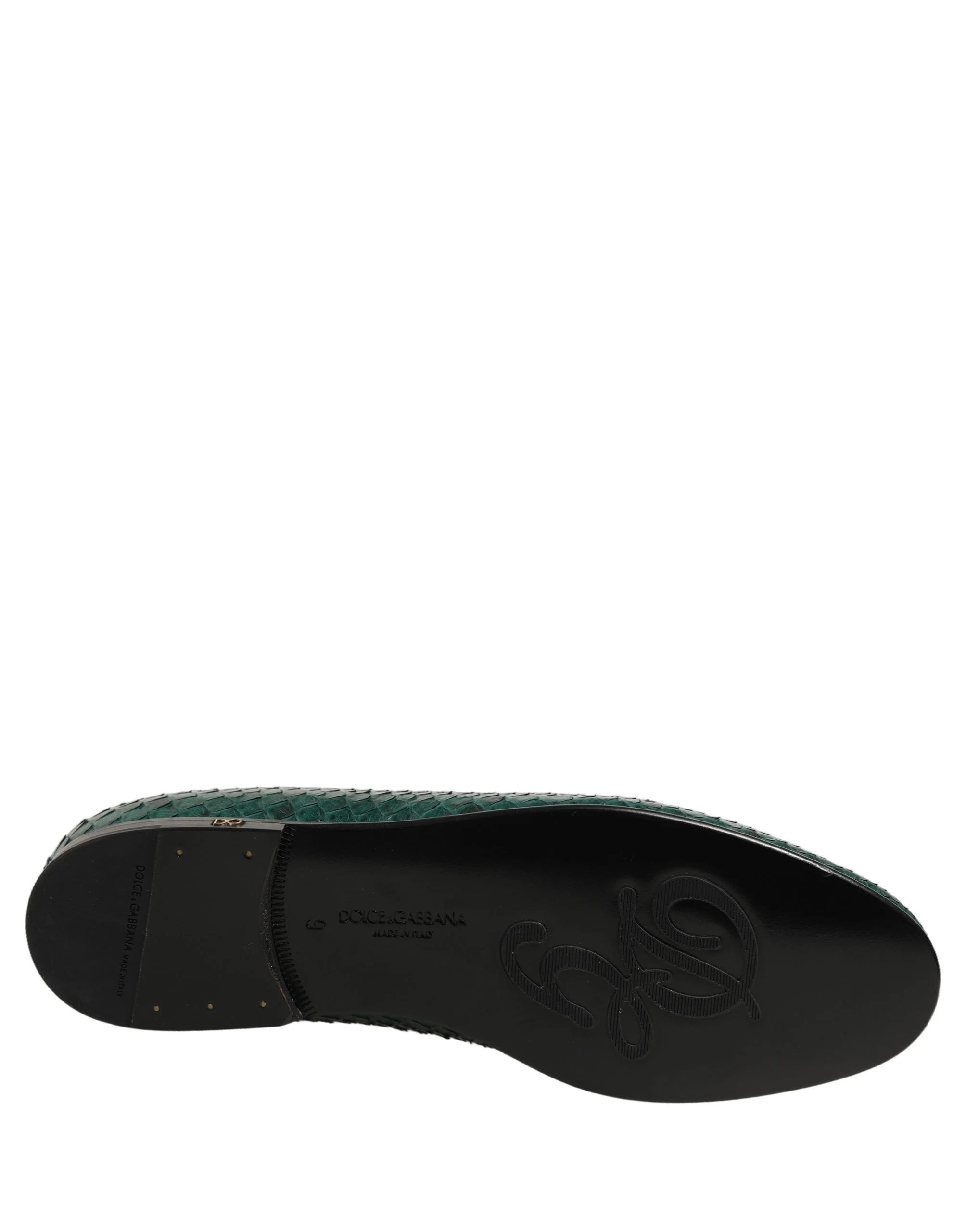 Dolce & Gabbana Dark Green Embossed Leather Loafers Shoes - EU43/US10