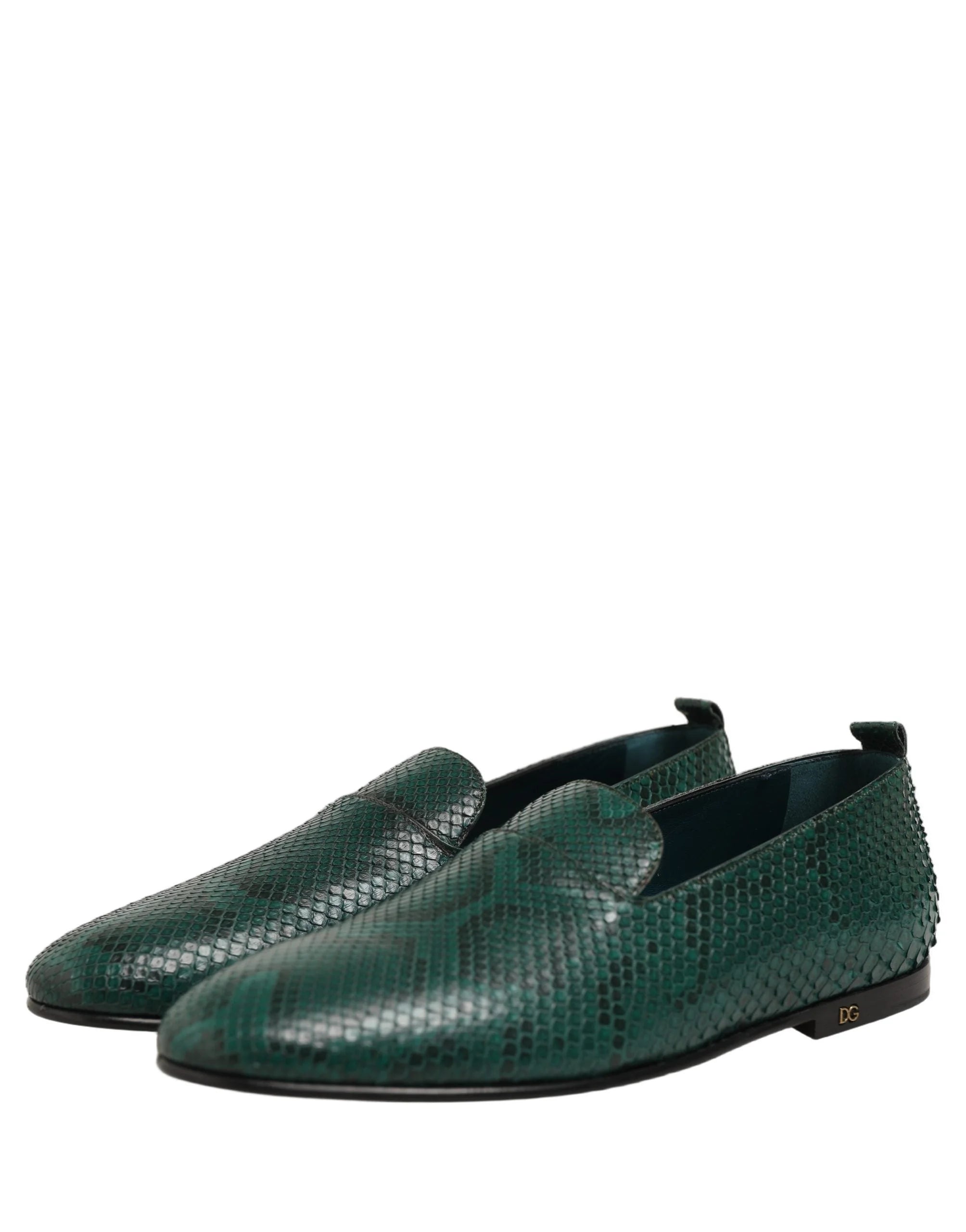 Dolce & Gabbana Dark Green Embossed Leather Loafers Shoes - EU43/US10