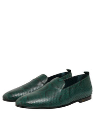 Dolce & Gabbana Dark Green Embossed Leather Loafers Shoes - EU43/US10