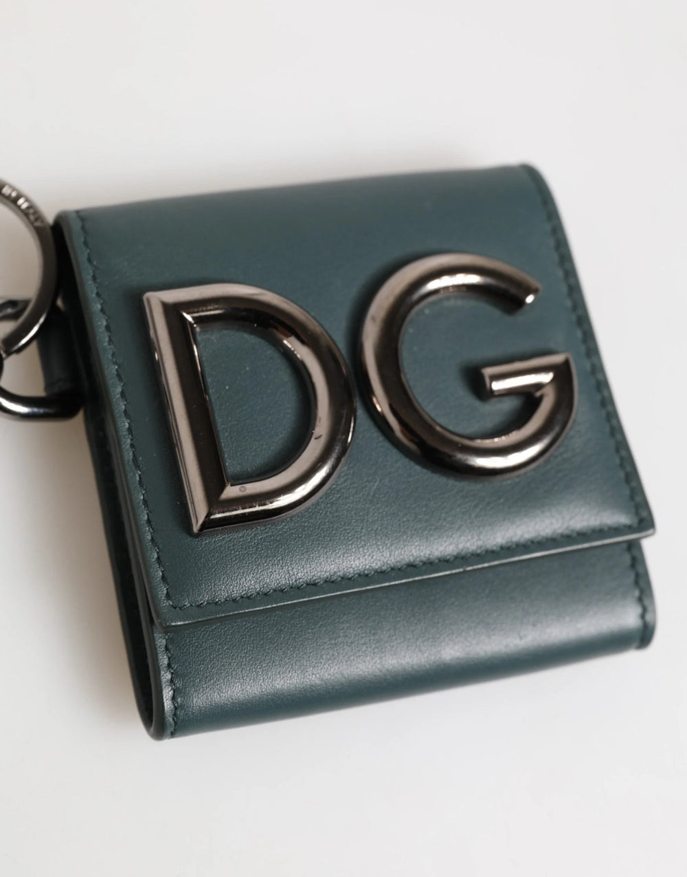 Dolce & Gabbana Dark Green Leather DG Logo Coin Purse Bag Charm Wallet - Keychains