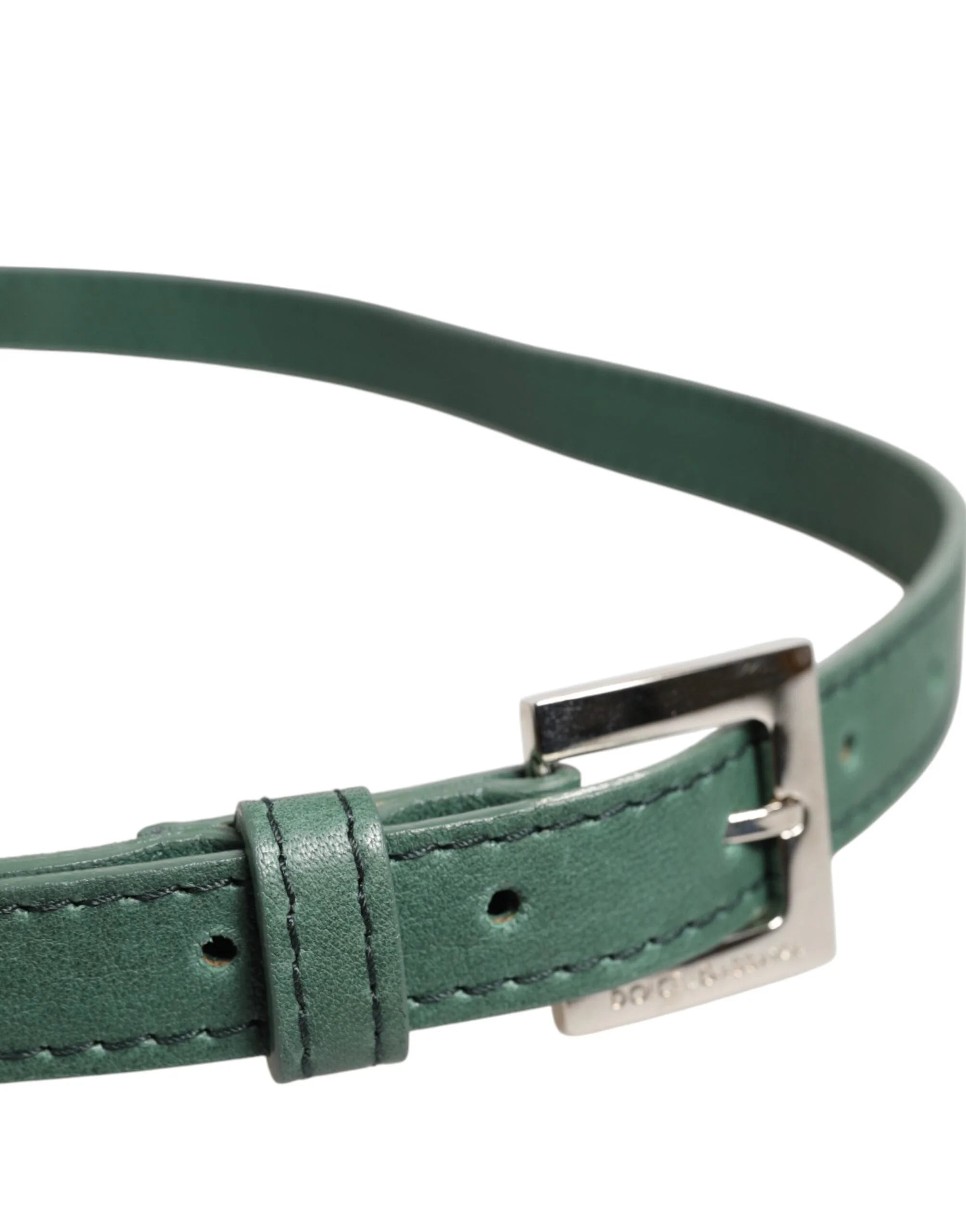 Dolce & Gabbana Dark Green Leather Silver Metal Buckle Belt - 75 cm / 29,5 Inches - Belts