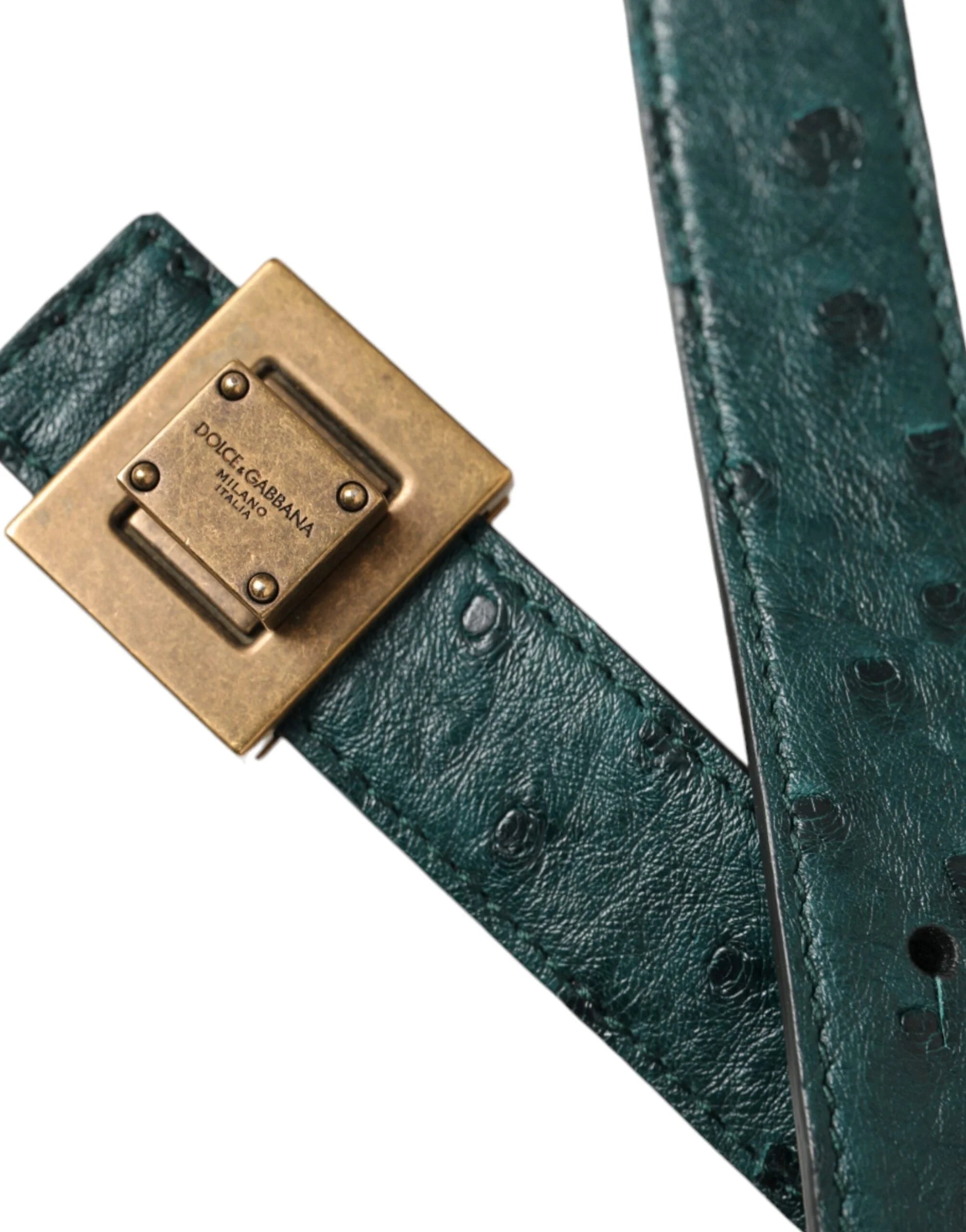 Dolce & Gabbana Dark Green Leather Square Metal Buckle Belt - 90 cm / 36 Inches - Belts