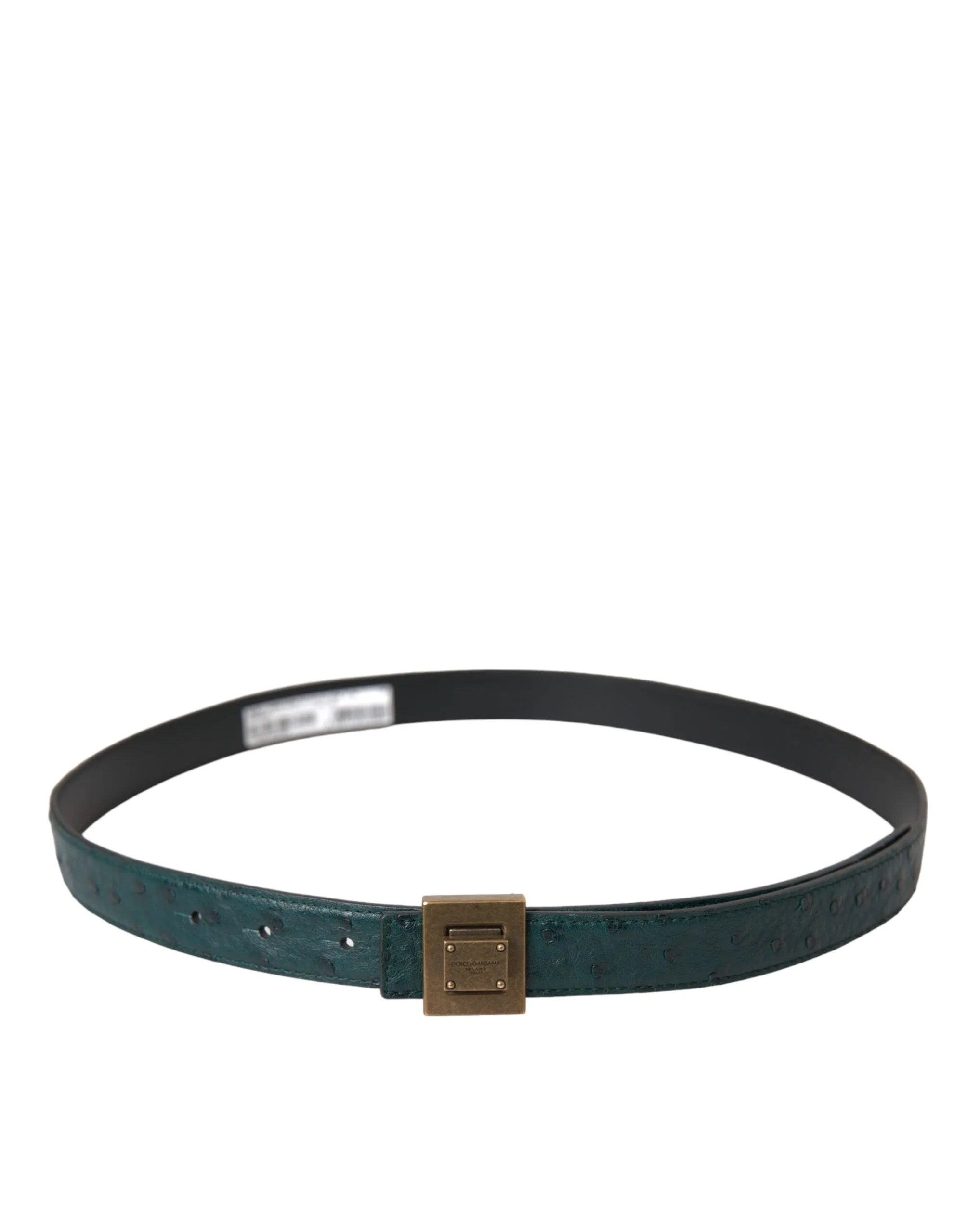 Dolce & Gabbana Dark Green Leather Square Metal Buckle Belt - 90 cm / 36 Inches - Belts