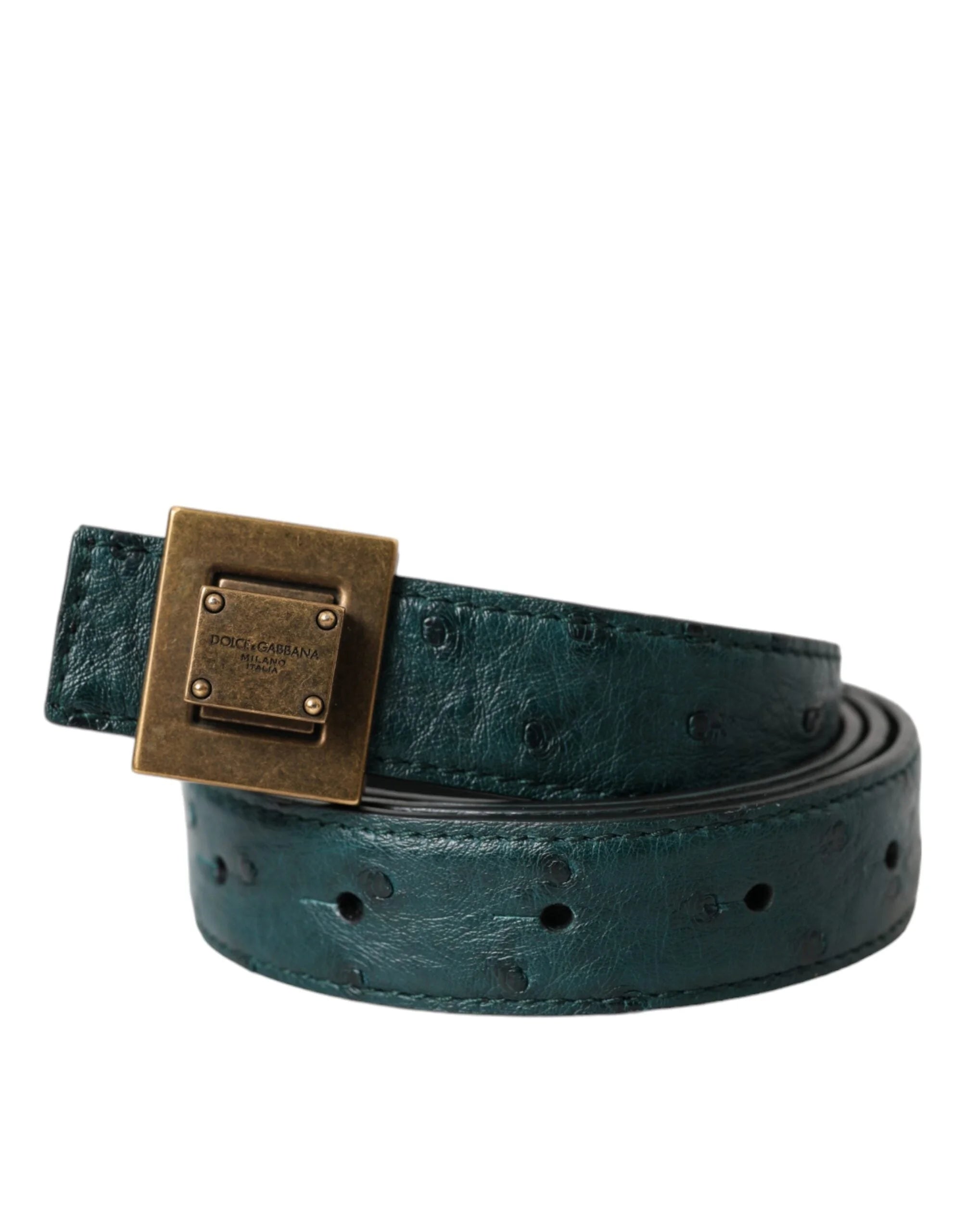 Dolce & Gabbana Dark Green Leather Square Metal Buckle Belt - 90 cm / 36 Inches - Belts