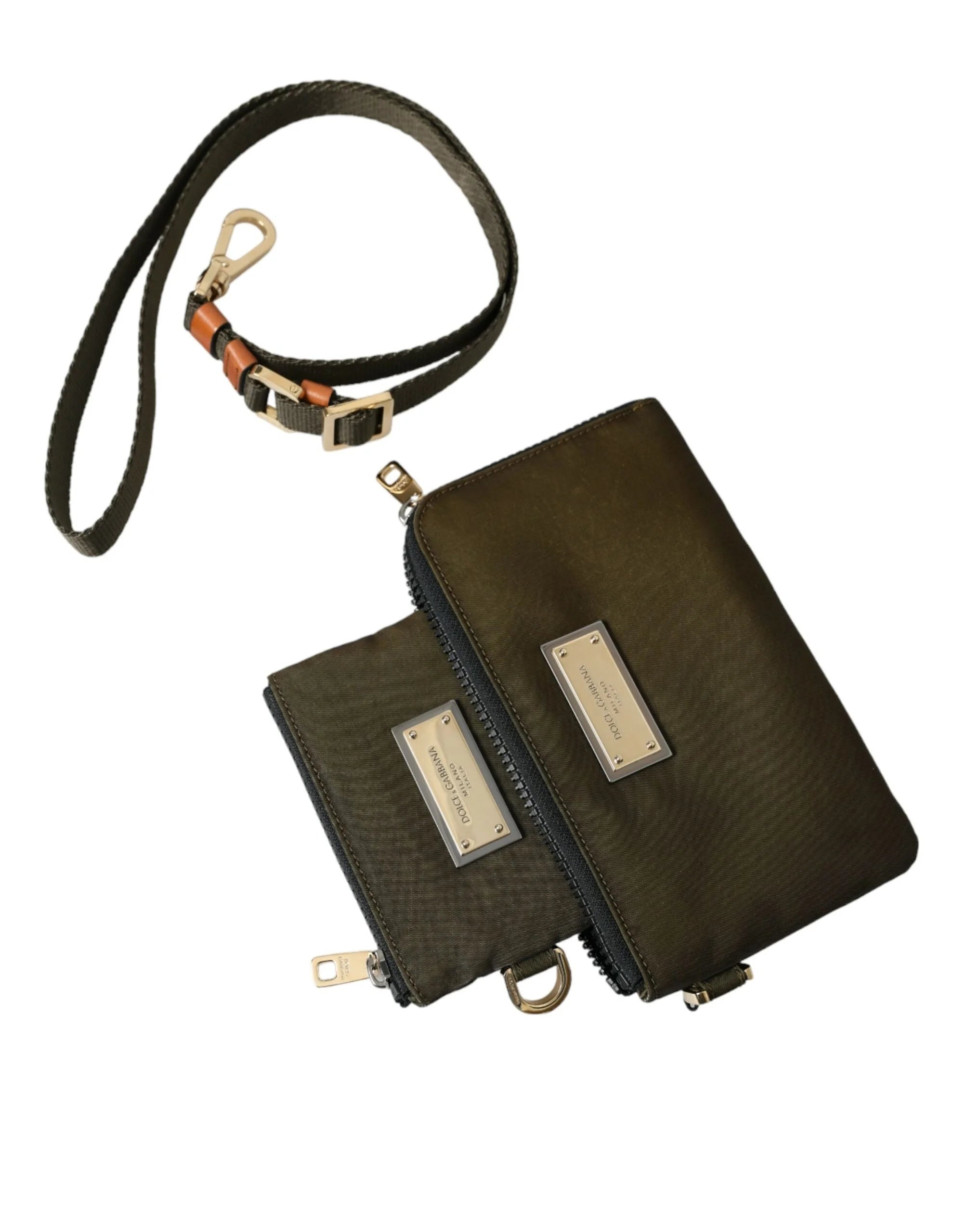 Dolce & Gabbana Dark Green Nylon Logo Multifunctional Kit 2 Pcs Set Bags - Clutch Bags