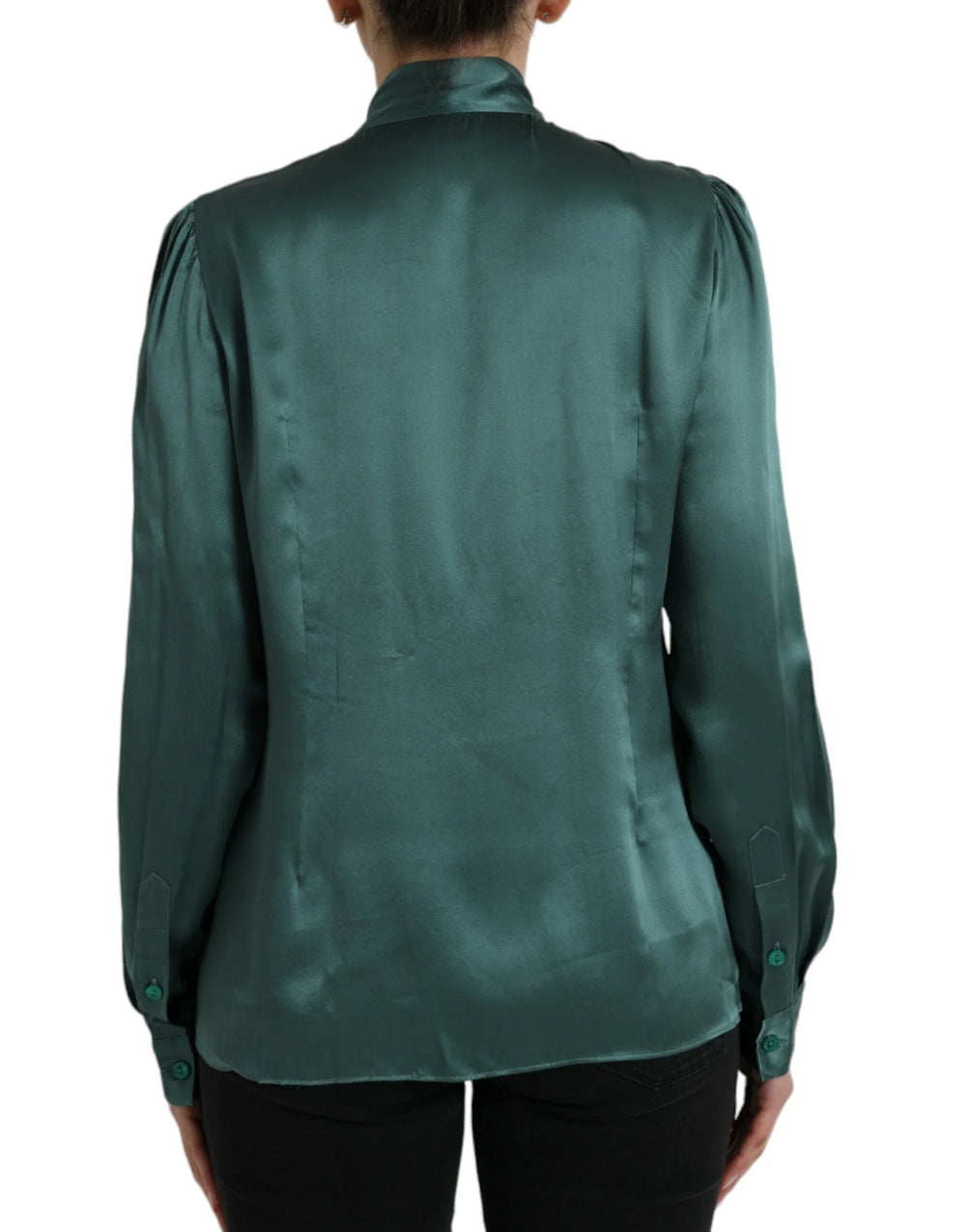Dolce & Gabbana Dark Green Silk Ascot Collar Blouse Top - IT46|XL - Blouses