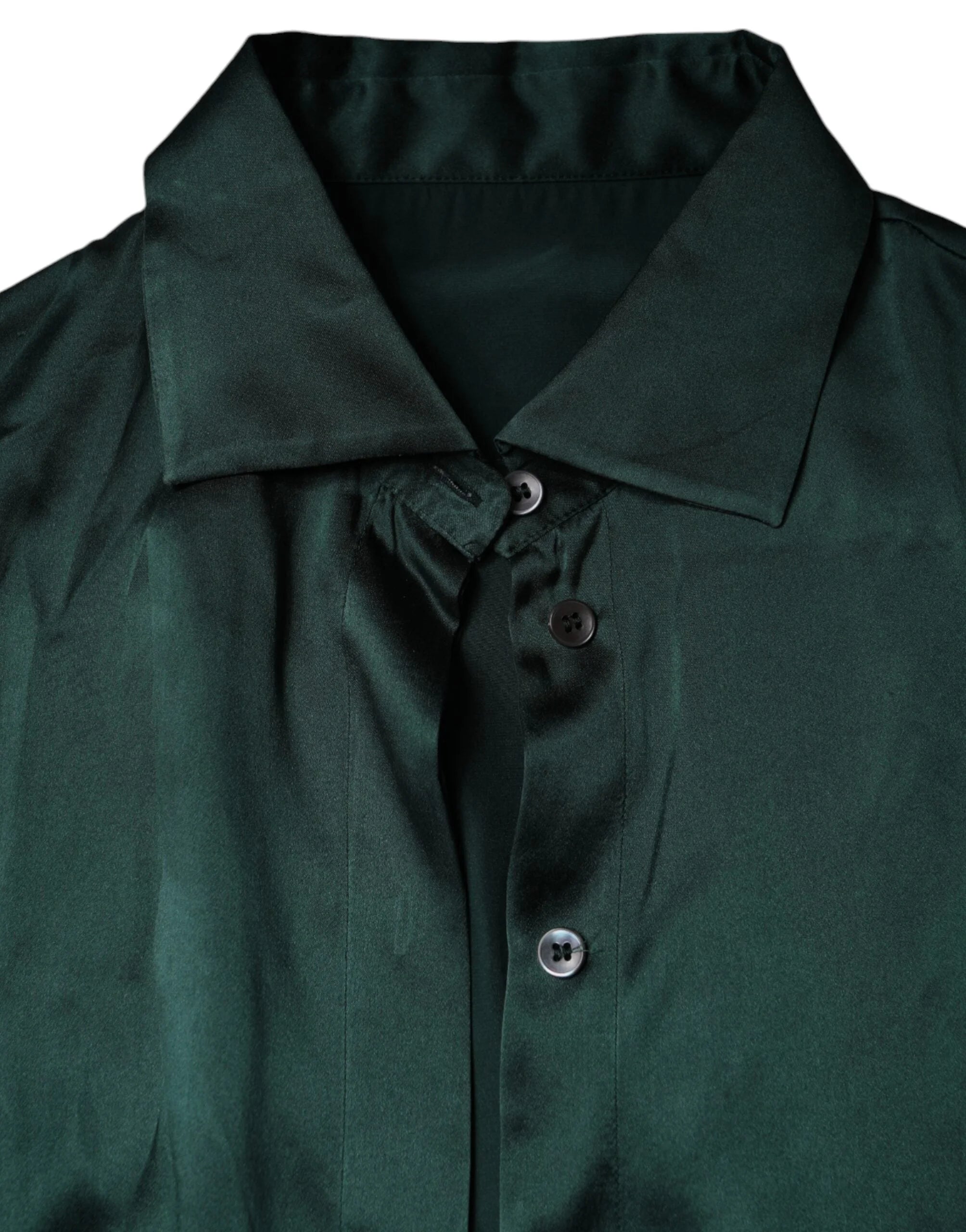 Dolce & Gabbana Dark Green Silk Button Down Long Sleeves Blouse Top - IT40|S