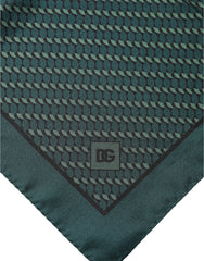 Dolce & Gabbana Dark Green Silk Patterned Handkerchief 32cm x 31cm Scarf