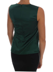 Dolce & Gabbana Dark Green Silk Sleeveless Round Neck Tank Top - IT40|S - Tank Tops