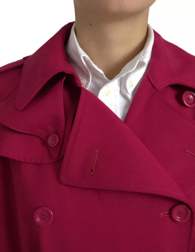 Dolce & Gabbana Dark Pink Double Breasted Trench Coat Jacket - IT40|S - Trench Coats