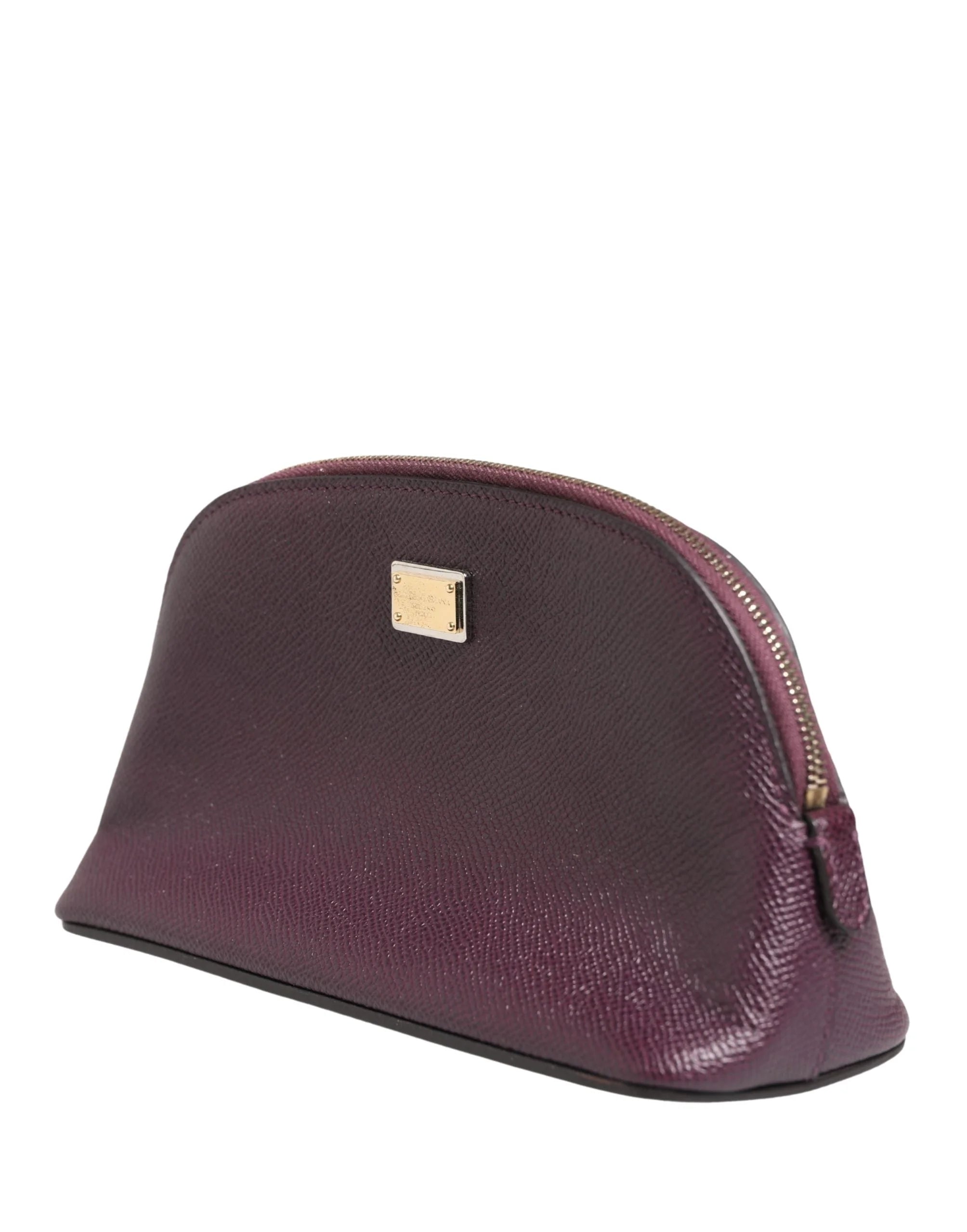 Dolce & Gabbana Portefeuille-sac à main zippé en cuir violet foncé avec logo DG