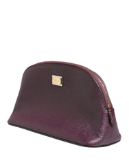 Dolce & Gabbana Portefeuille-sac à main zippé en cuir violet foncé avec logo DG