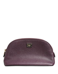 Dolce & Gabbana Portefeuille-sac à main zippé en cuir violet foncé avec logo DG