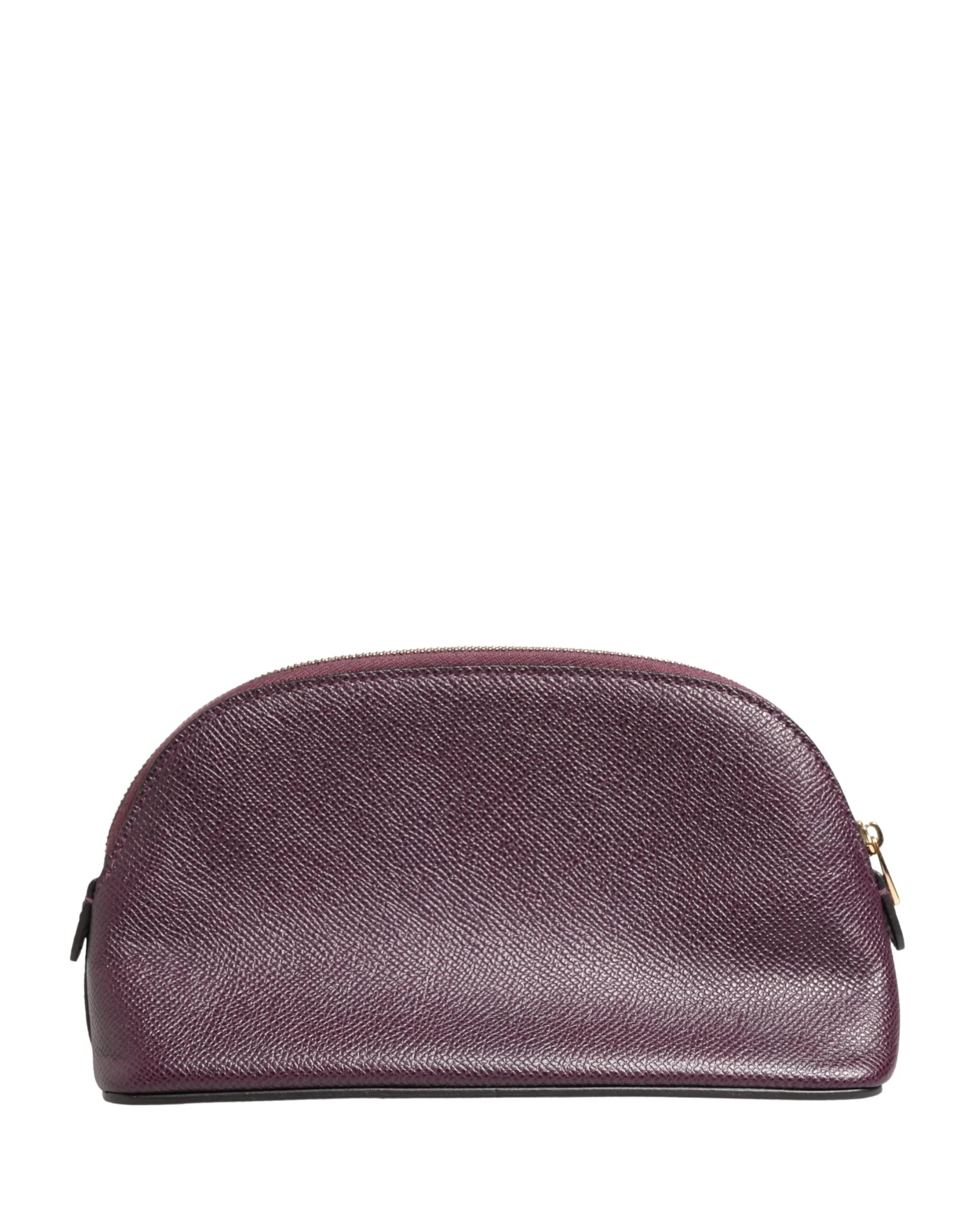 Dolce & Gabbana Portefeuille-sac à main zippé en cuir violet foncé avec logo DG