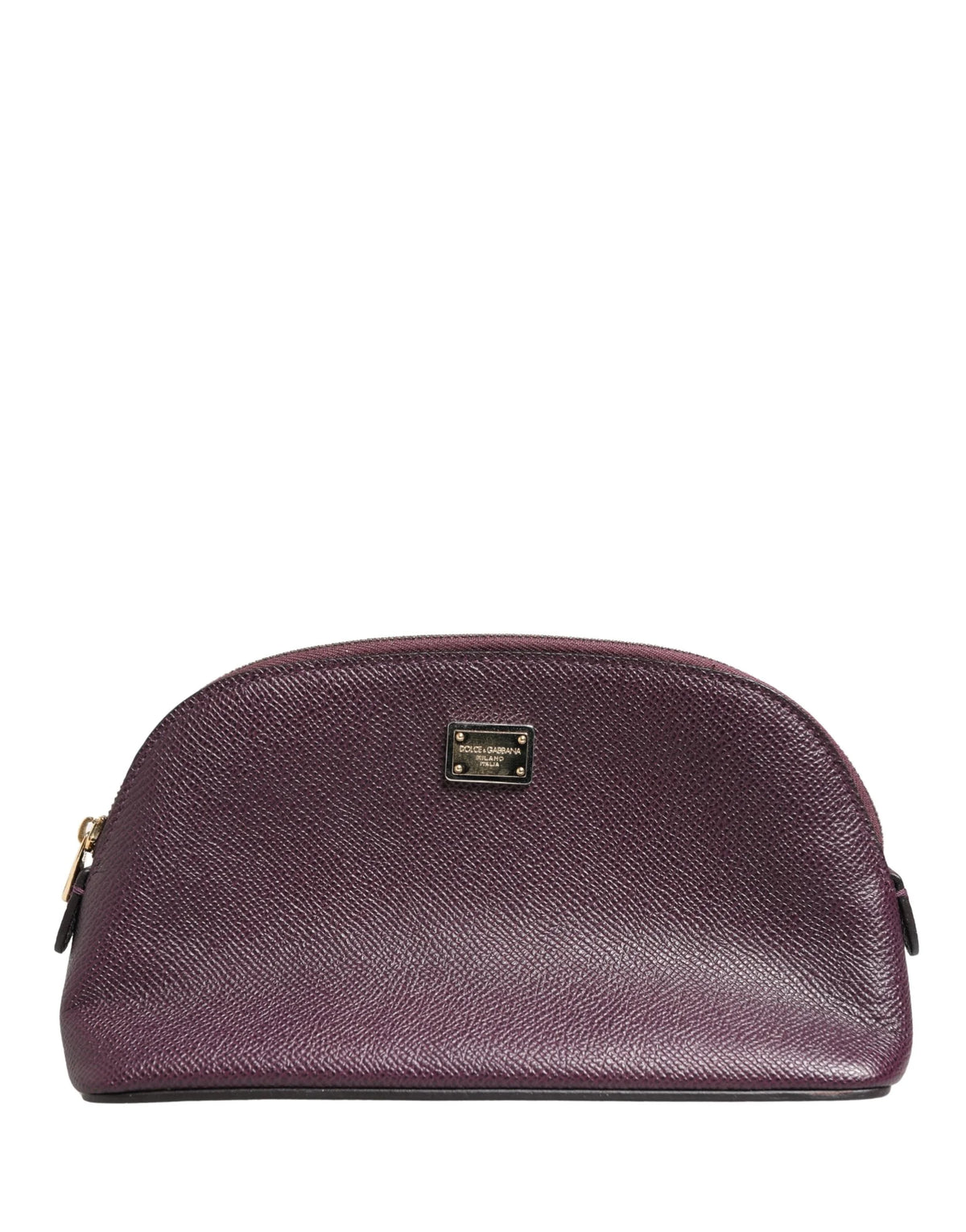 Dolce & Gabbana Portefeuille-sac à main zippé en cuir violet foncé avec logo DG