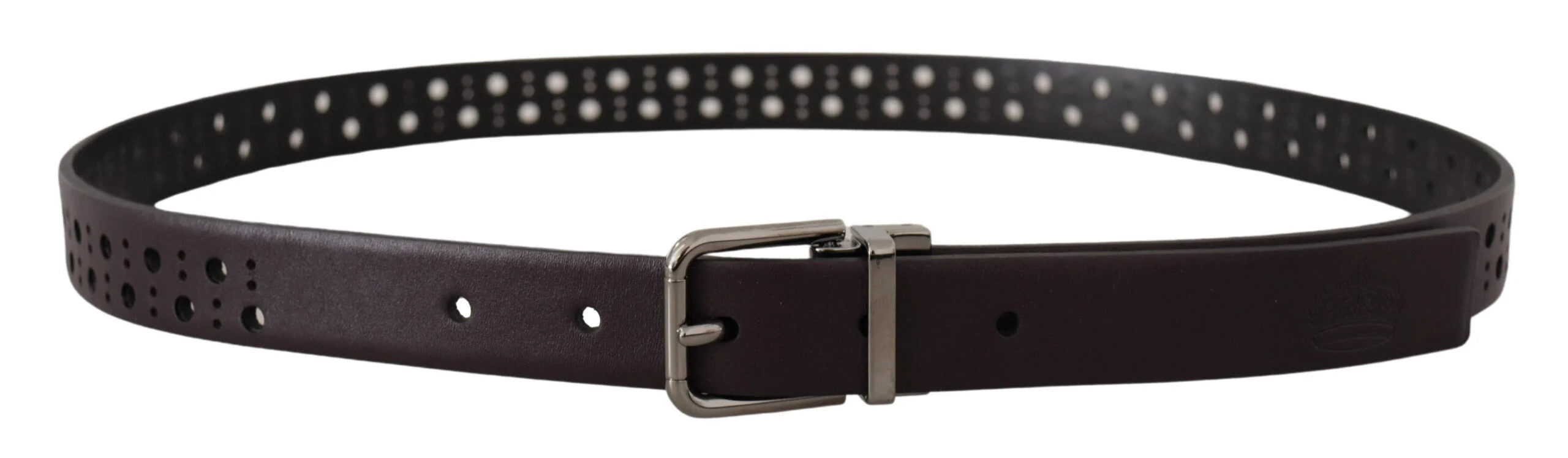 Dolce & Gabbana Dark Purple Perforated Leather Metal Buckle Belt - 90 cm / 36 Inches - Belts