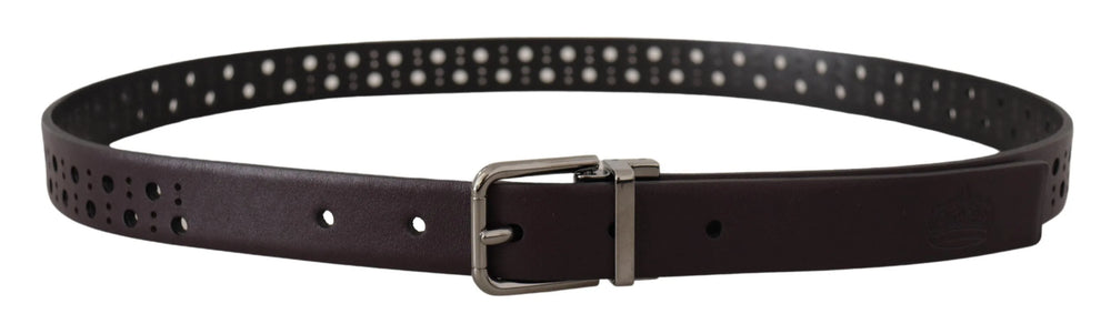 Dolce & Gabbana Dark Purple Perforated Leather Metal Buckle Belt - 90 cm / 36 Inches - Belts