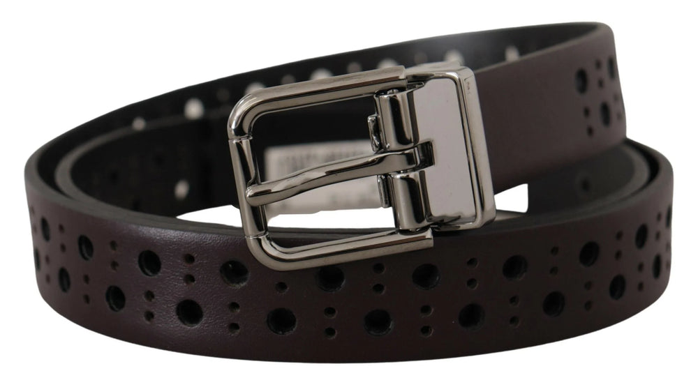 Dolce & Gabbana Dark Purple Perforated Leather Metal Buckle Belt - 90 cm / 36 Inches - Belts