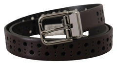 Dolce & Gabbana Dark Purple Perforated Leather Metal Buckle Belt - 90 cm / 36 Inches - Belts