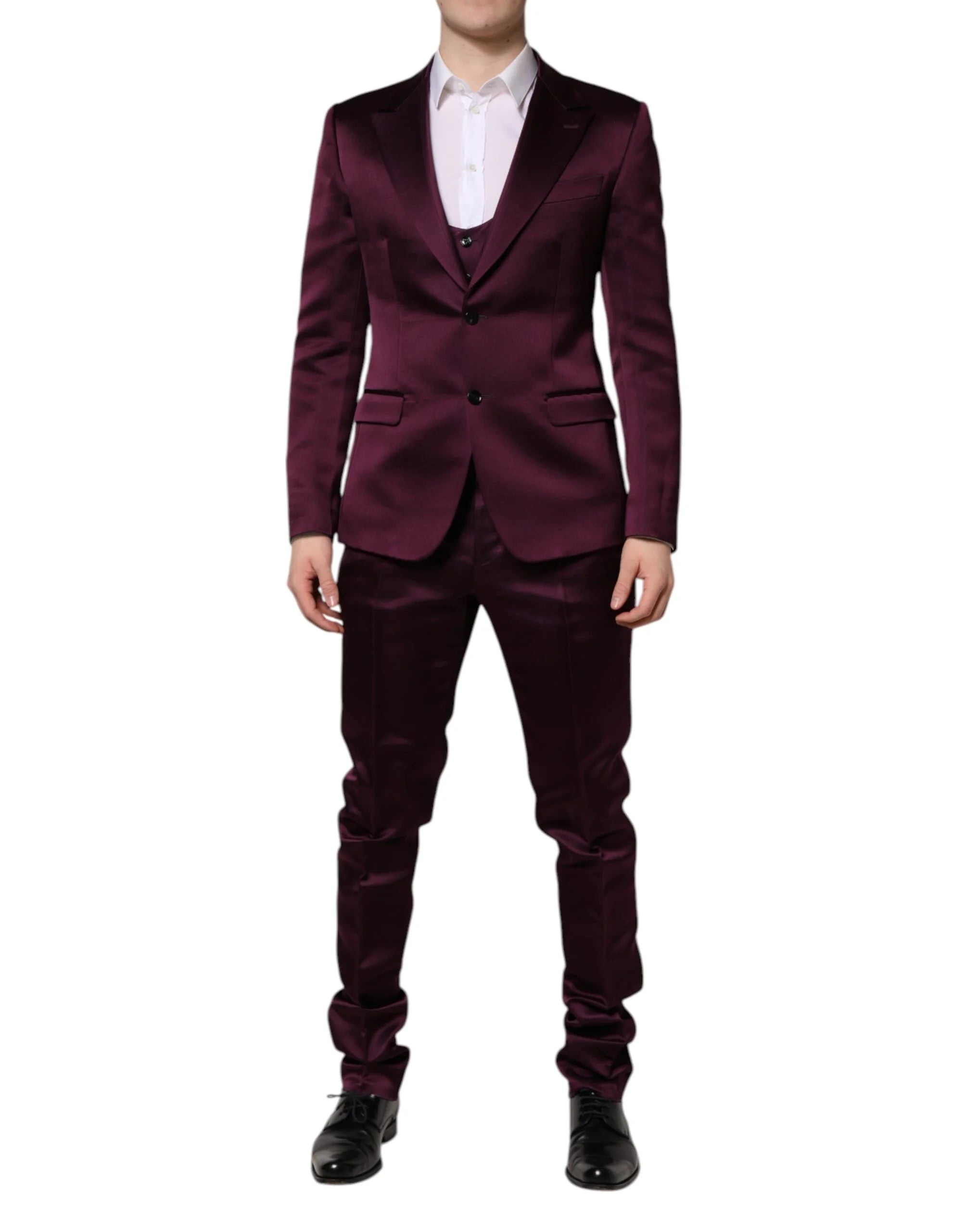 Dolce & Gabbana Dark Purple Silk 3Piece Single Breasted Suit - Tuxedos