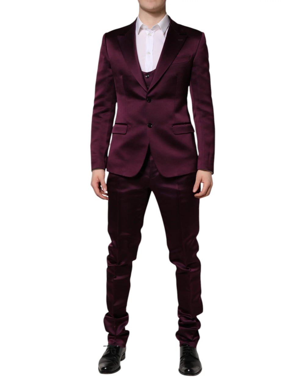 Dolce & Gabbana Dark Purple Silk 3Piece Single Breasted Suit - Tuxedos