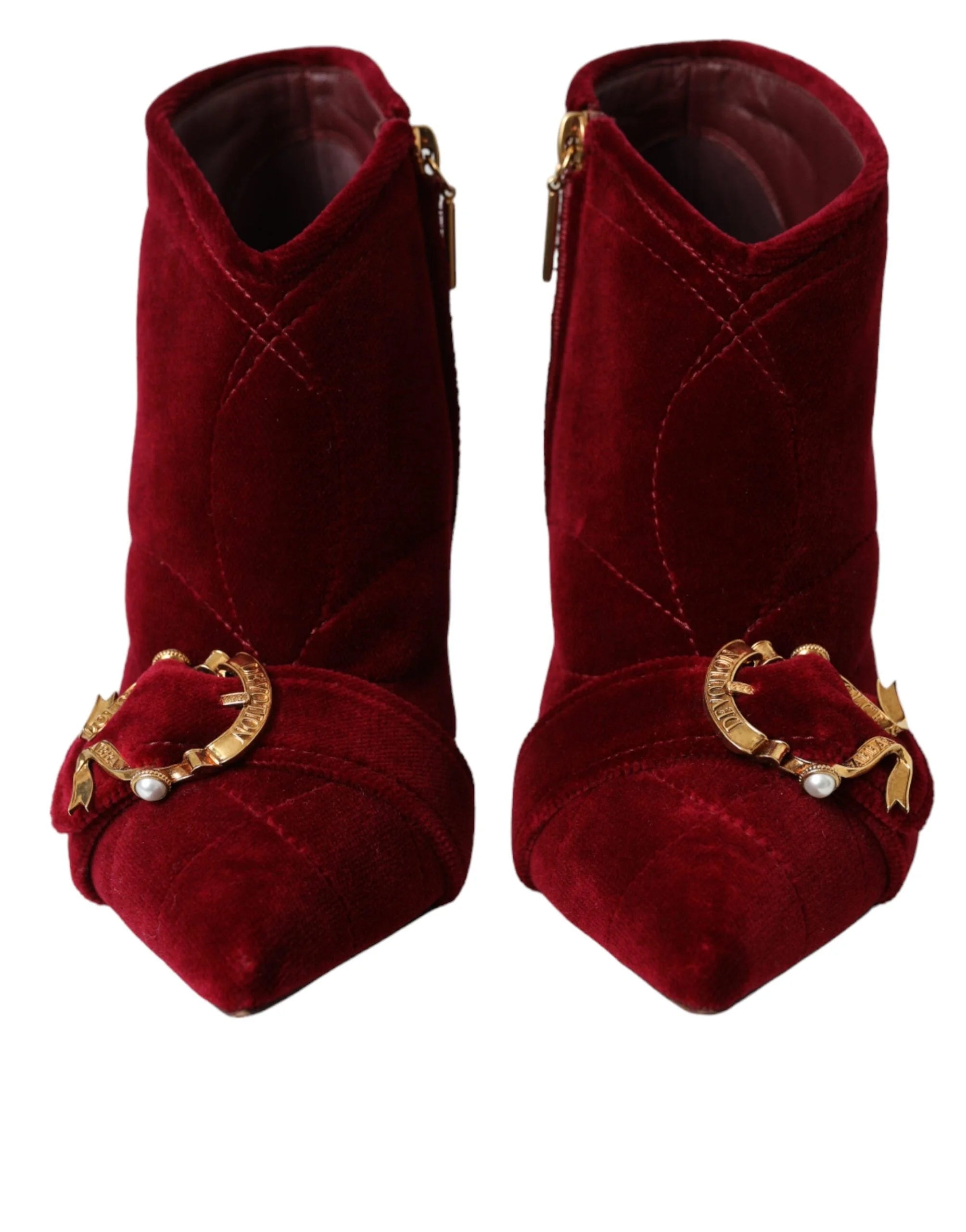 Dolce & Gabbana Dark Red Velvet Devotion Buckle Boots Shoes - Boots