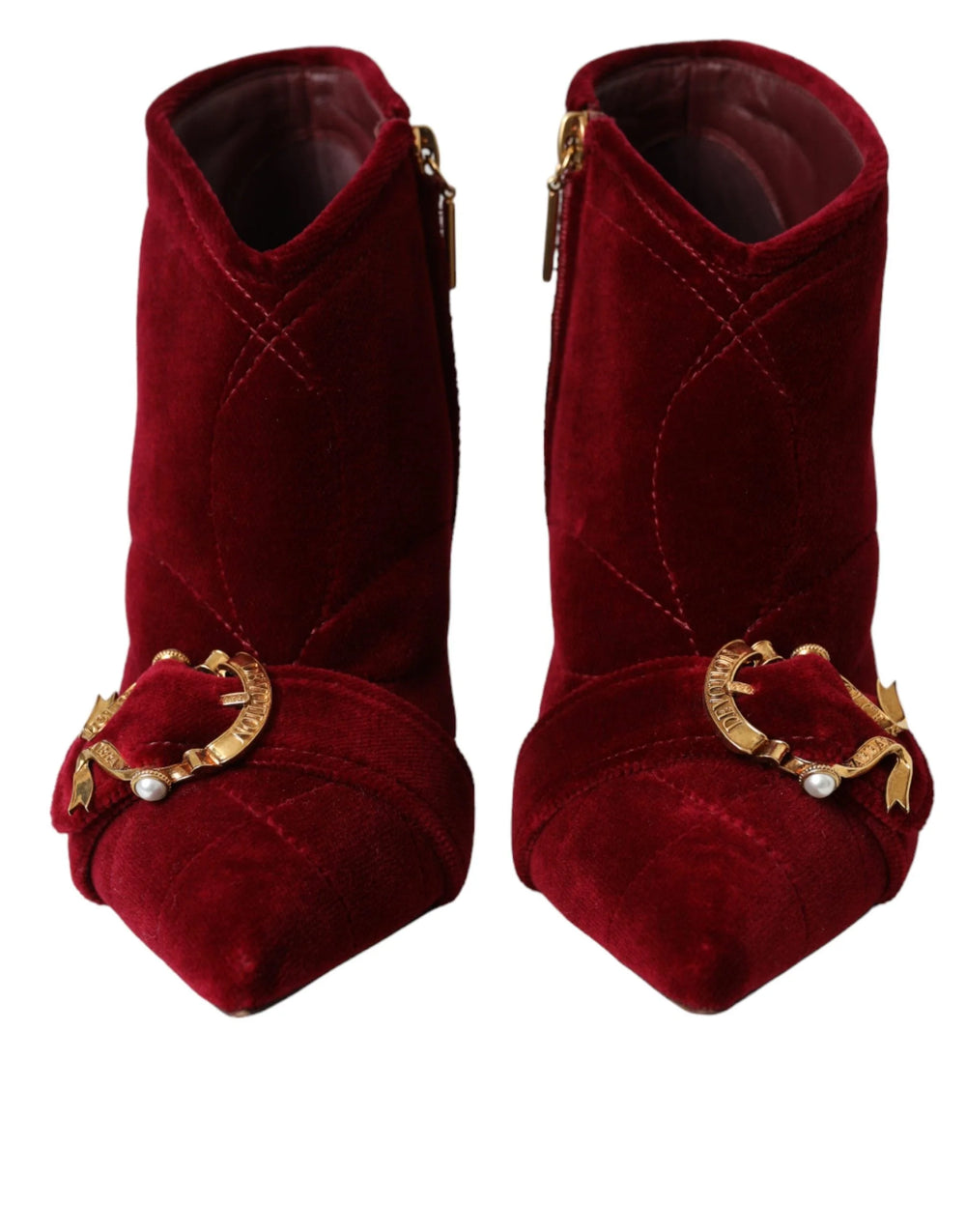 Dolce & Gabbana Dark Red Velvet Devotion Buckle Boots Shoes - Boots