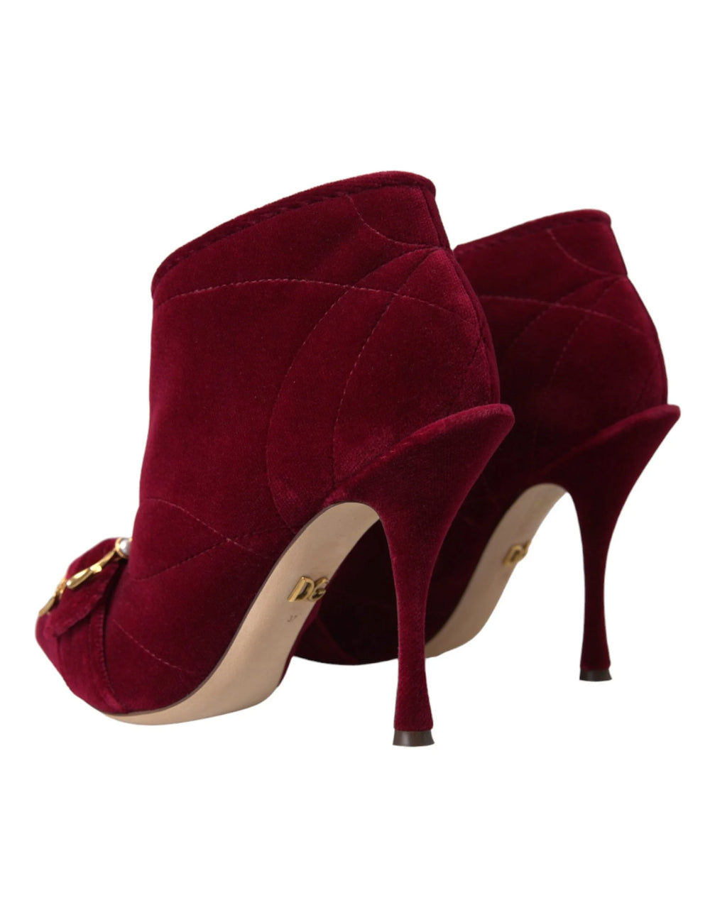Dolce & Gabbana Dark Red Velvet Devotion Buckle Boots Shoes - Boots